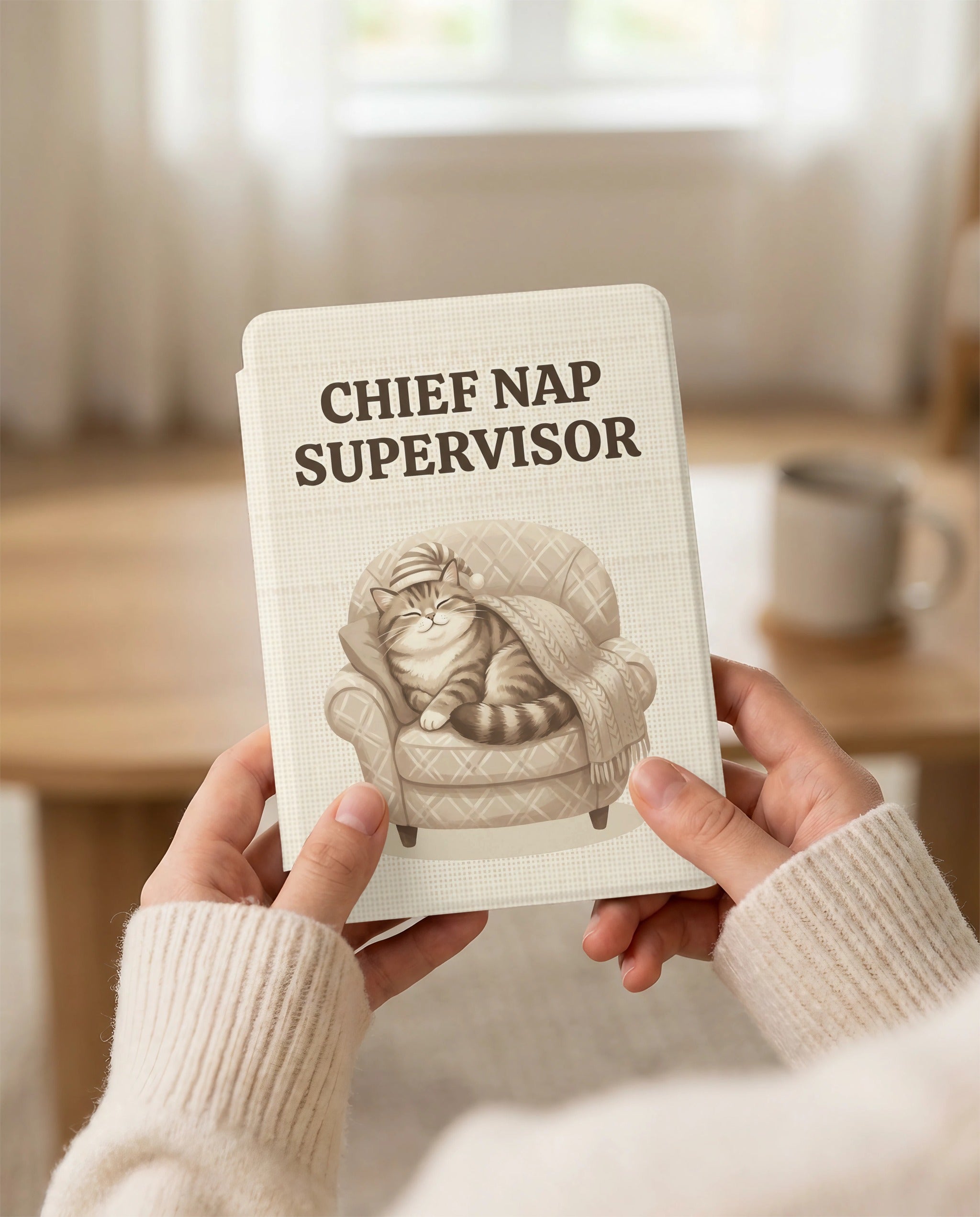Chief Nap Supervisor Custom Cat Kindle Case — Cozy Armchair Personalized Pet Portrait Gift