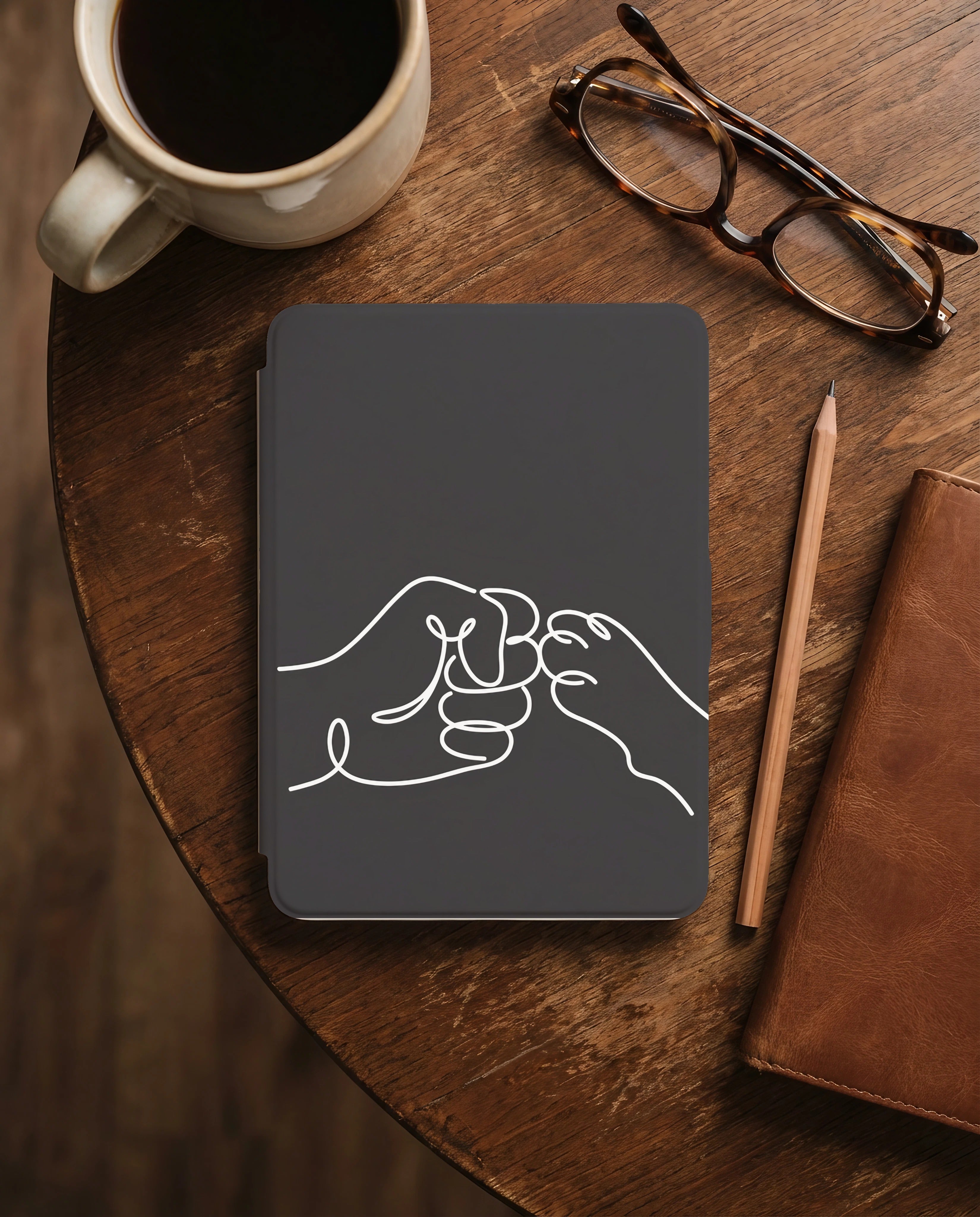 Cat Fist Bump Kindle Colorsoft Case — Minimalist Line Art Cat Parent Gift