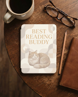 Best Reading Buddy Custom Cat Kindle Case — Fluffy Cat Personalized Portrait