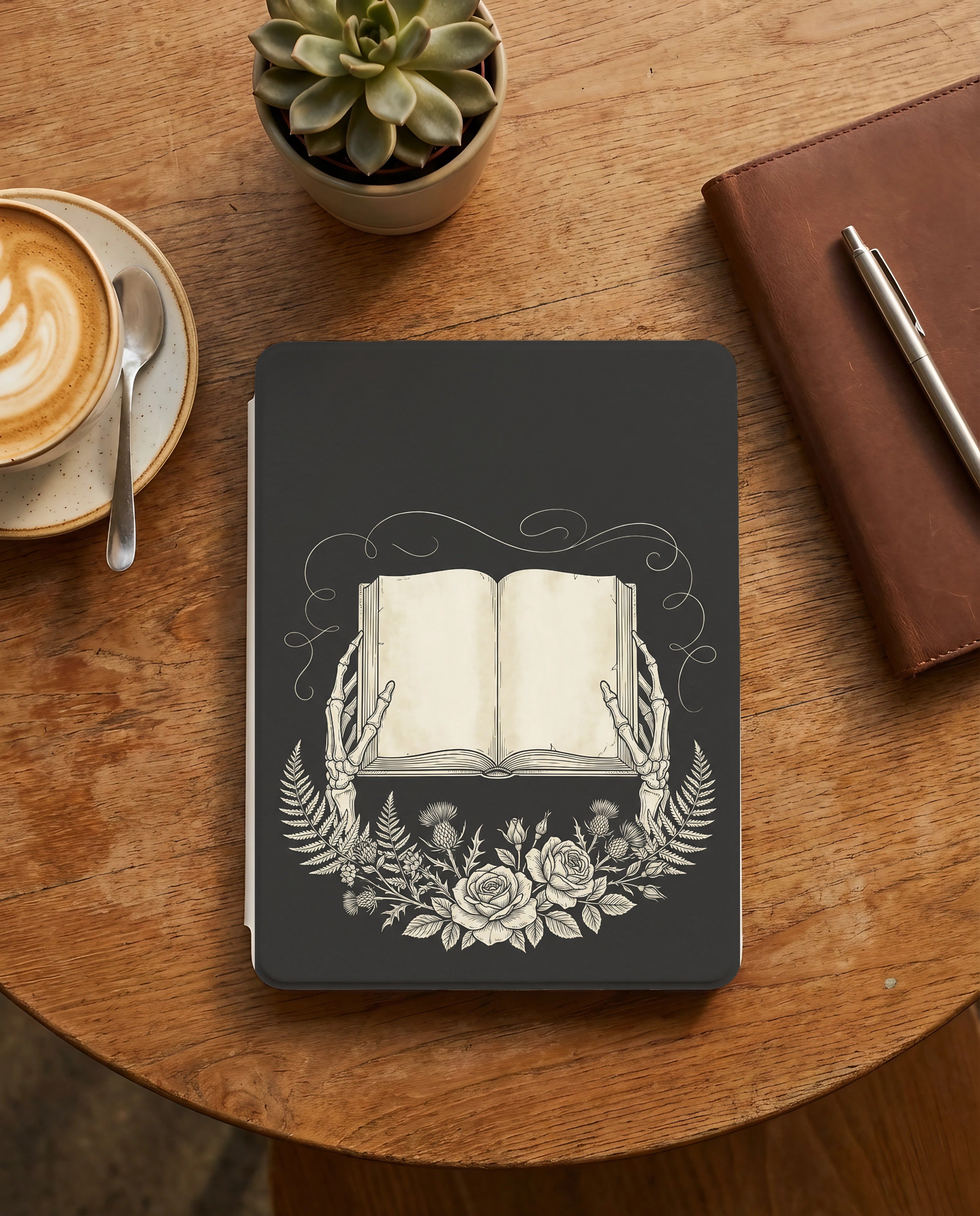 Skeleton Hands Presenting Book Kindle Case — Gothic Book Lover Gift