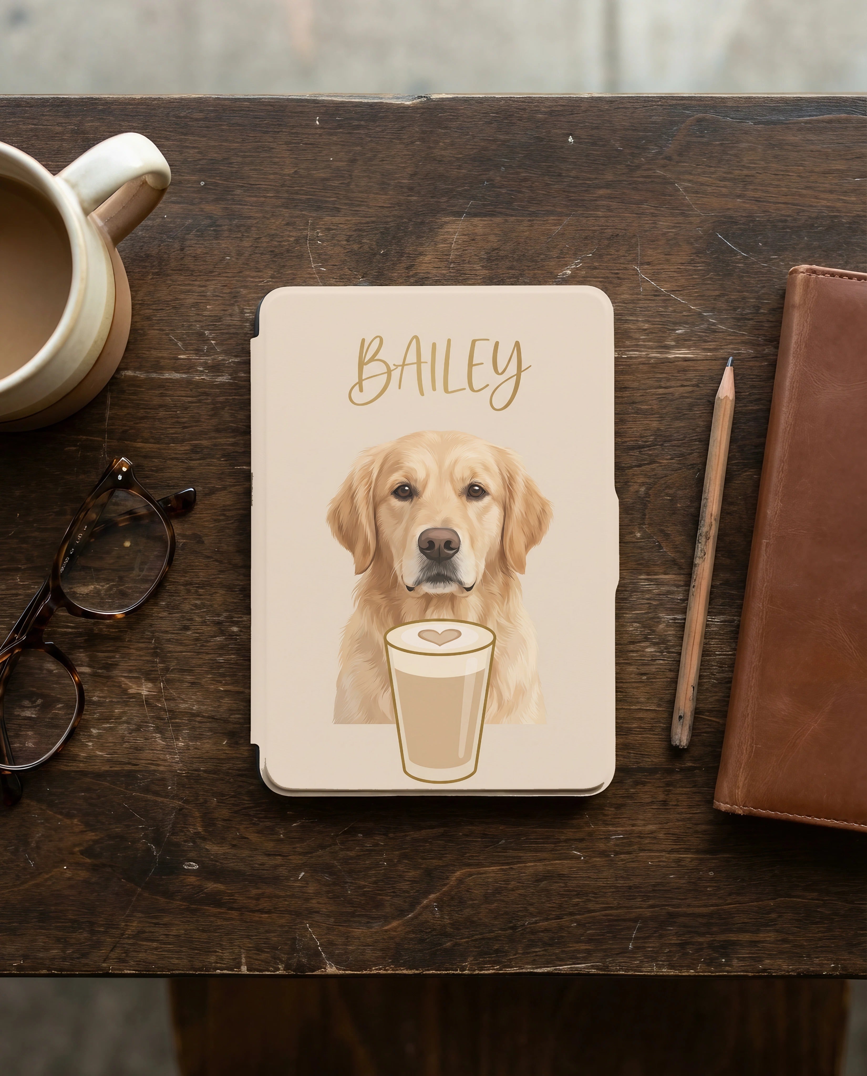 Custom Pet Portrait Kindle Case — Coffee Edition