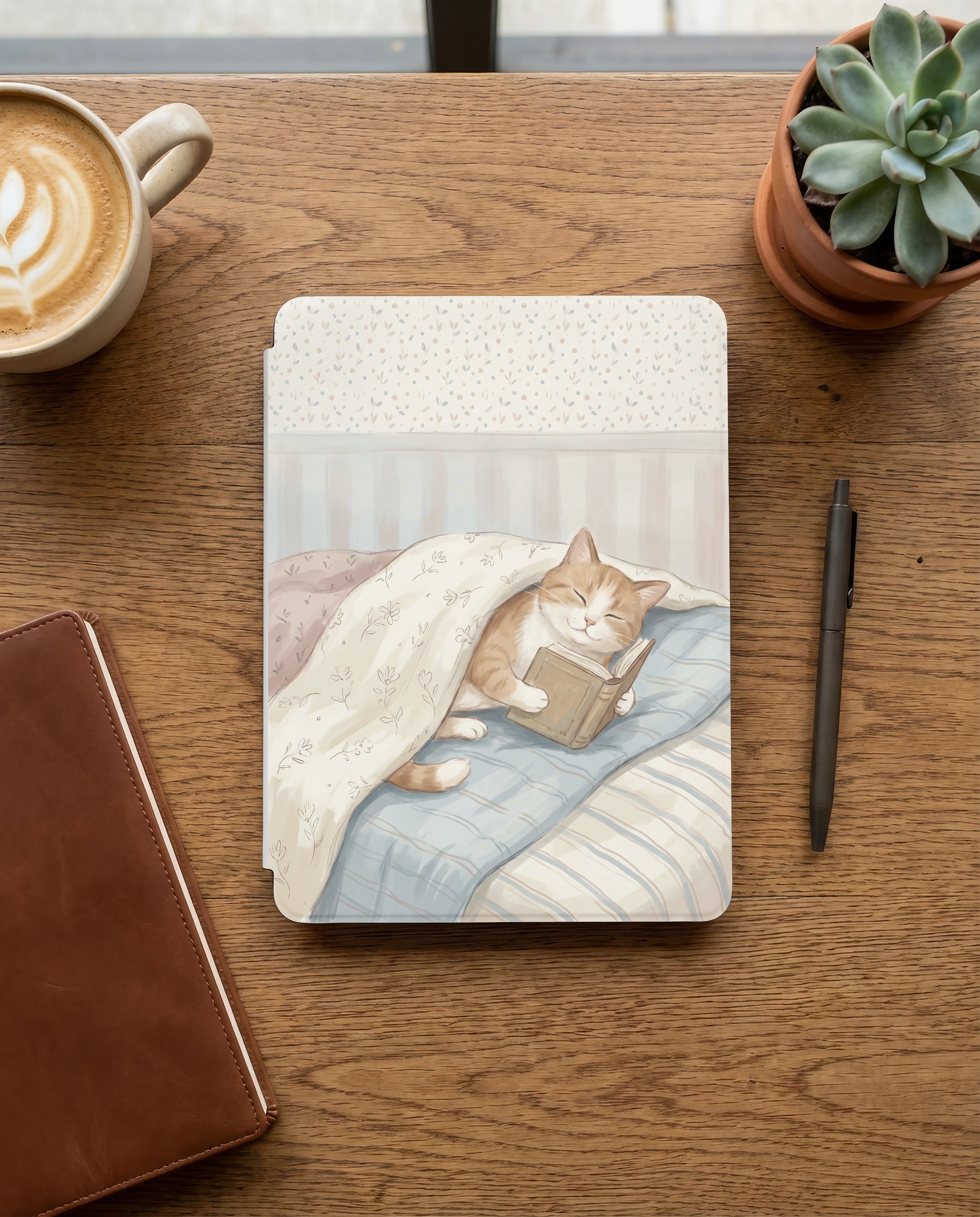 Tabby Kitten on Floral Bedding Kindle Case — Cozy Gift for Cat Lovers
