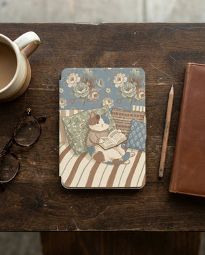 Floral Cat Reading Kindle Case — Cozy Gift for Cat Lovers