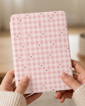 Pink Gingham Heart Kindle Paperwhite Case — Cottagecore Aesthetic Gift