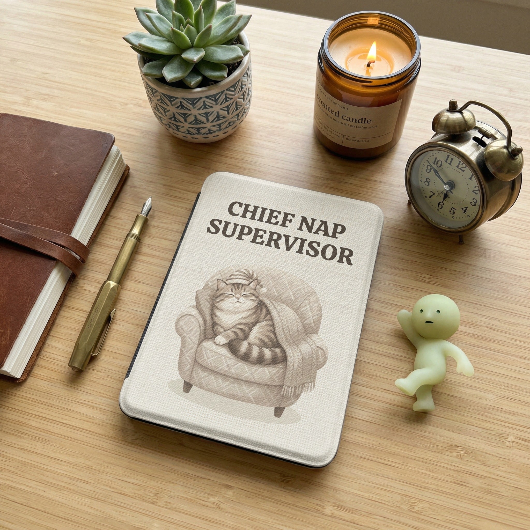 Chief Nap Supervisor Custom Cat Kindle Case — Cozy Armchair Personalized Pet Portrait Gift