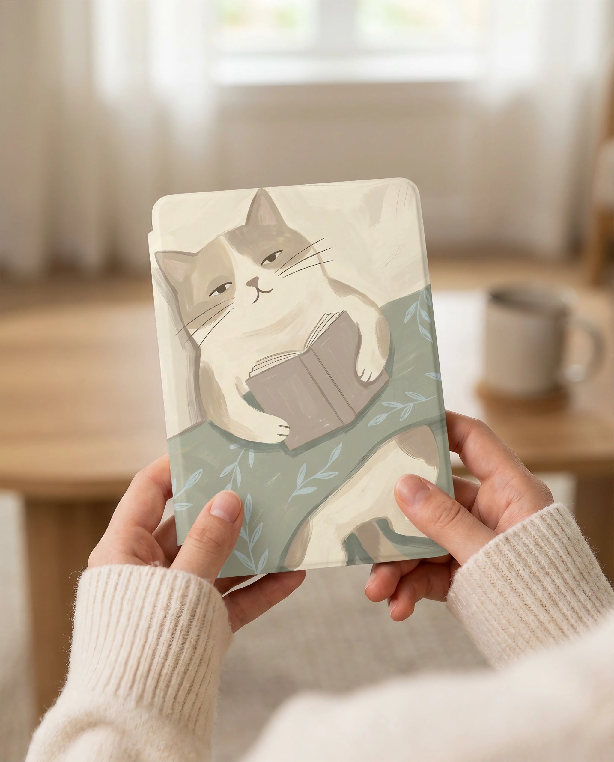 Cute Cat Reading Kindle Colorsoft Case — Gift for Cat Lovers