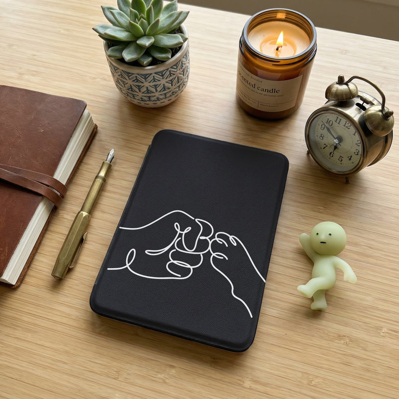 Cat Fist Bump Kindle Colorsoft Case — Minimalist Line Art Cat Parent Gift