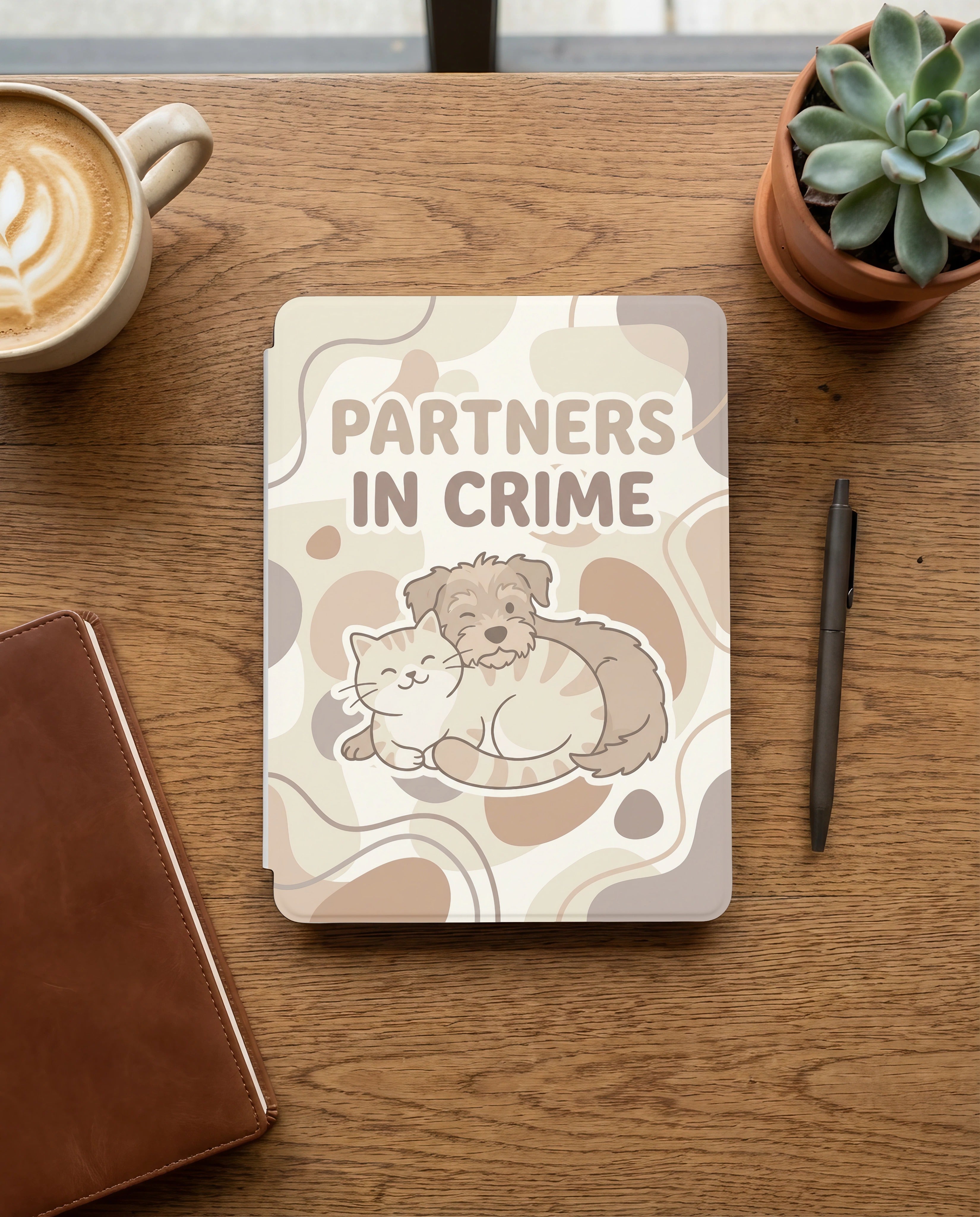 Partners in Crime Custom and Cozy Dog & Cat Portrait Kindle Case