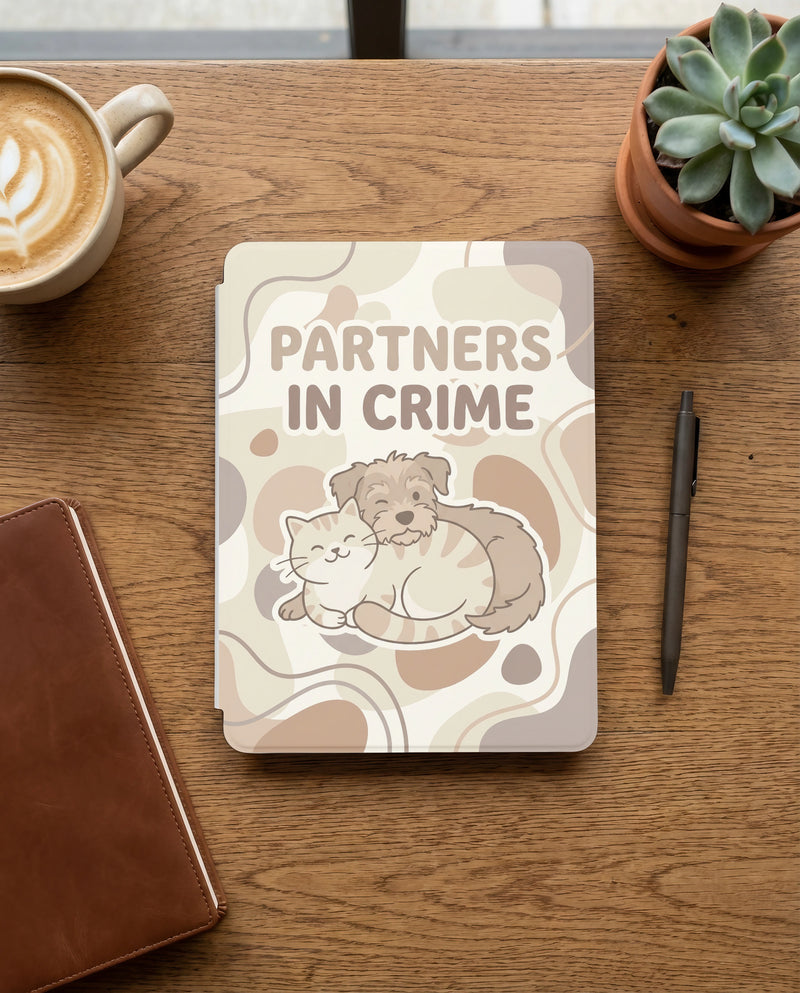 Partners in Crime Custom and Cozy Dog & Cat Portrait Kindle Case
