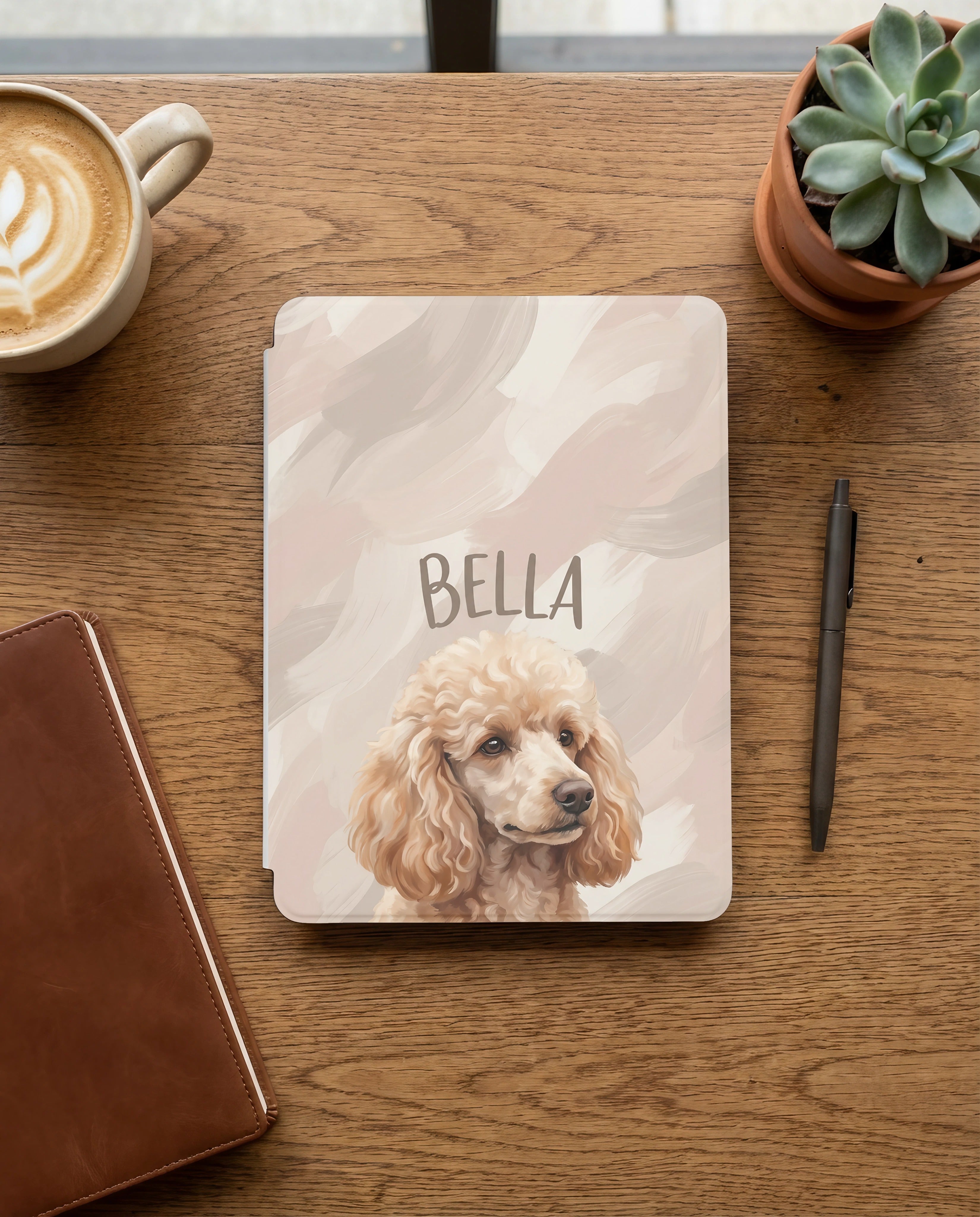 Soft Blush Personalized Pet Portrait Kindle Case