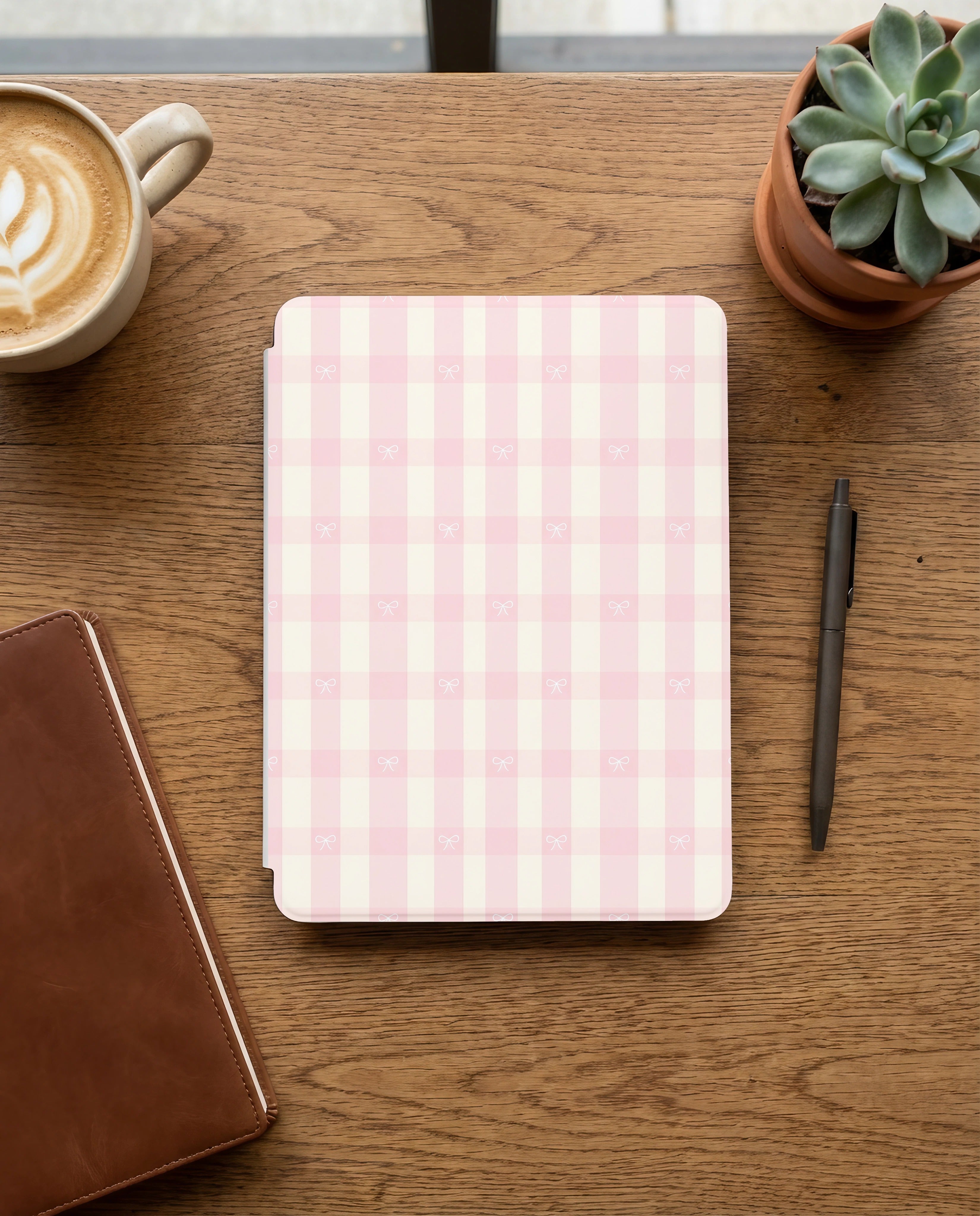Pink Gingham Bow Kindle Case — Coquette Aesthetic Gift