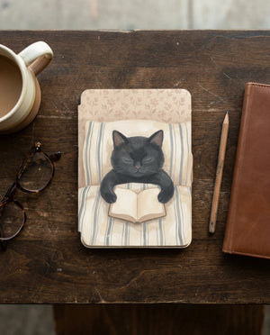 Black Cat Reading Kindle Paperwhite Case — Sleek Gift for Cat Lovers