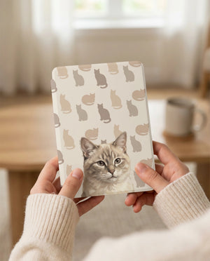 Custom Cat Portrait - 12th Gen Kindle Cover — Lynx Point with Bold Silhouette Pattern