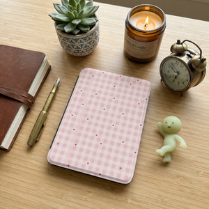 Pink Gingham Heart Kindle Paperwhite Case — Cottagecore Aesthetic Gift