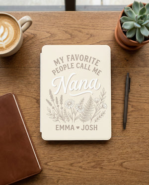Personalized Nana Kindle Case — Cream Floral Design with Grandkids Names Gift