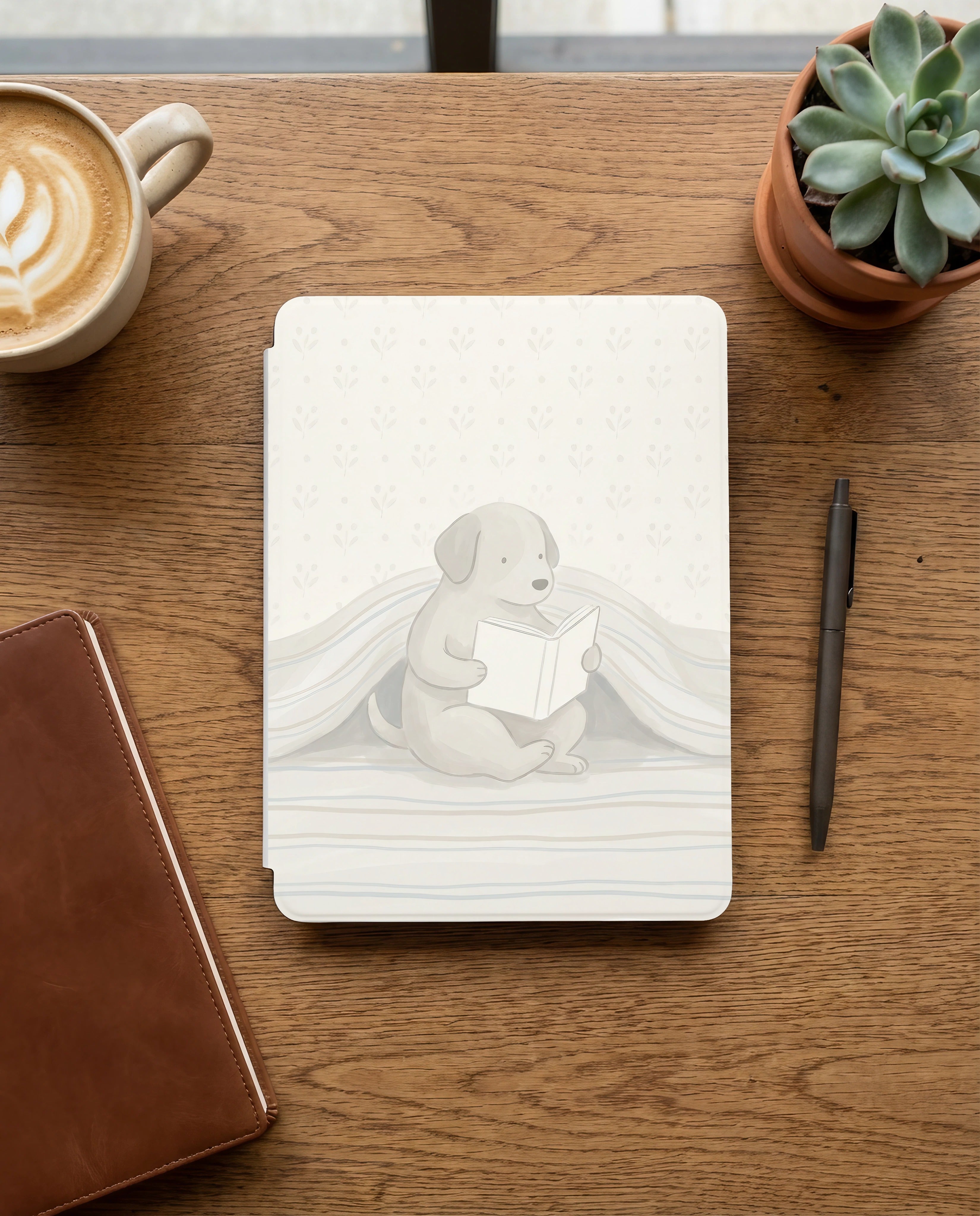 Cartoon Dog Reading Kindle Case — Fun Gift for Dog Lovers