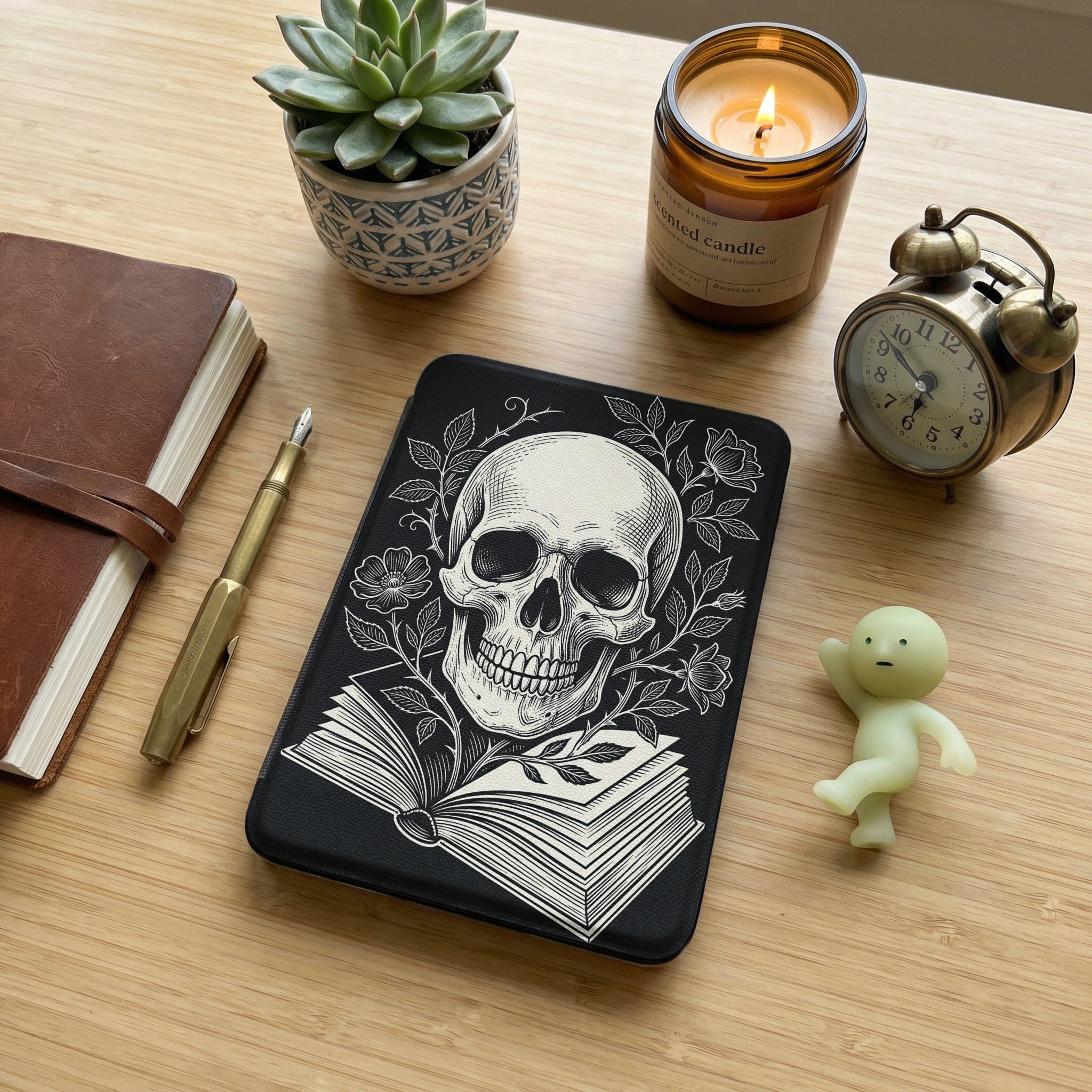 Large Skull on Book Kindle Case — Gothic Book Lover Gift