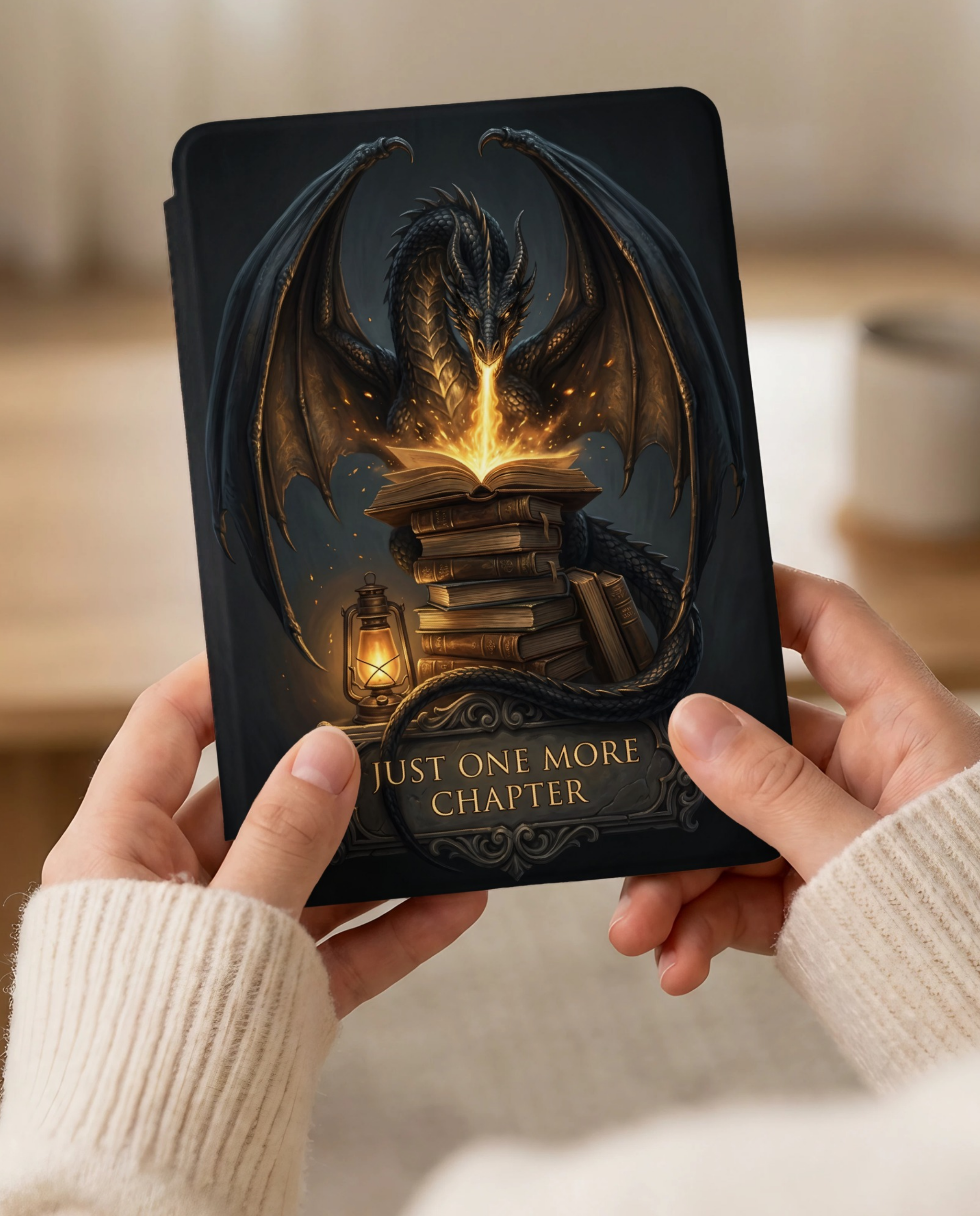 Just One More Chapter Dragon Kindle Case — Fantasy Lover Gift