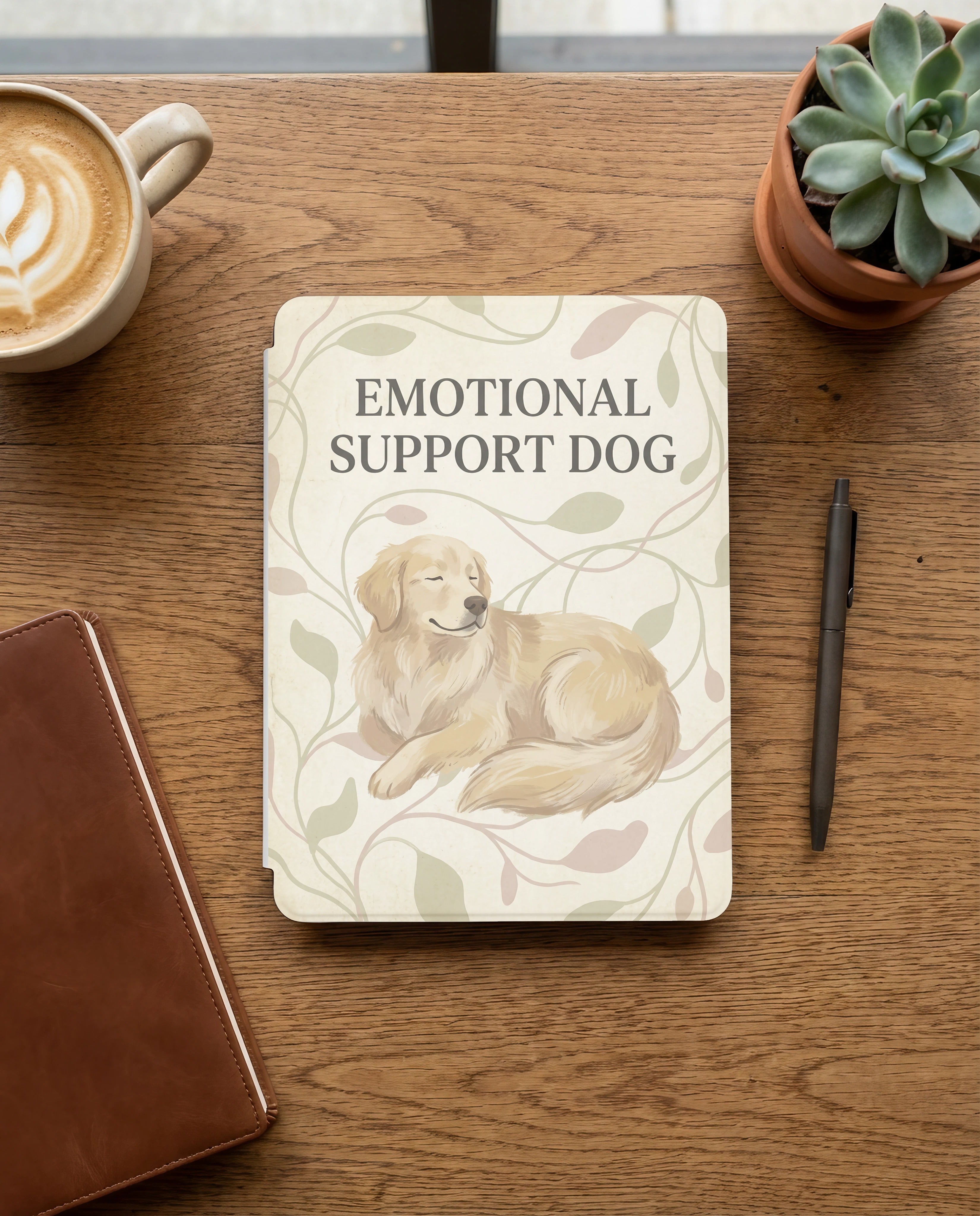 Emotional Support Dog Custom Kindle Case — Vine Art Personalized Pet Portrait