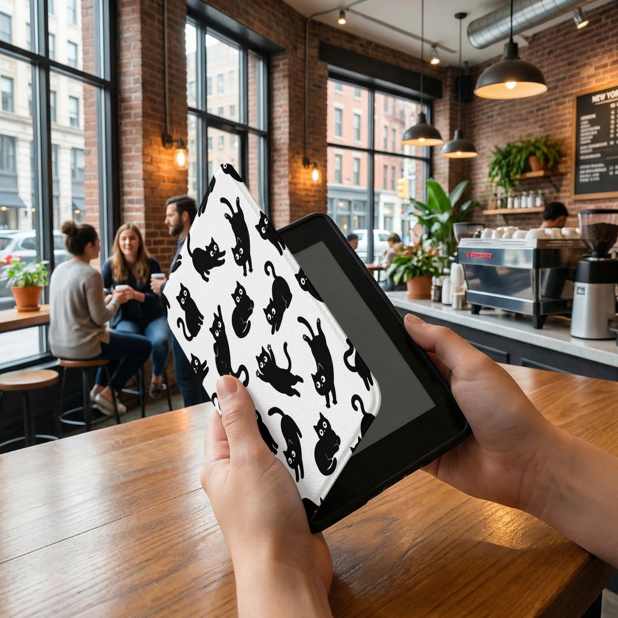 Black Cat Pattern Kindle Case — Cute Cozy Cat Lover Gift