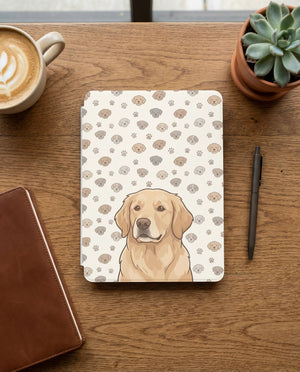 Custom Dog Portrait Kindle Cover — Cartoon Golden with Playful Pattern - 12th Gen Kindle Case
