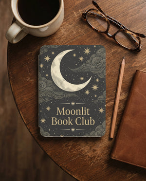 Moonlit Book Club Kindle Case — Vintage Woodcut Slate Blue