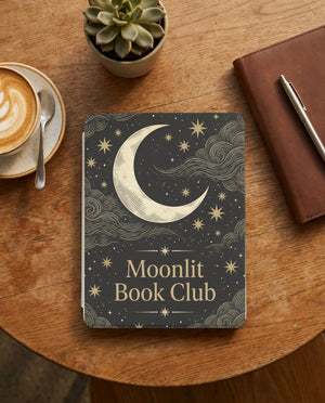 Moonlit Book Club Kindle Case — Vintage Woodcut Slate Blue