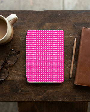 Hot Pink Hearts Kindle Case — Bold Romantic Aesthetic Gift