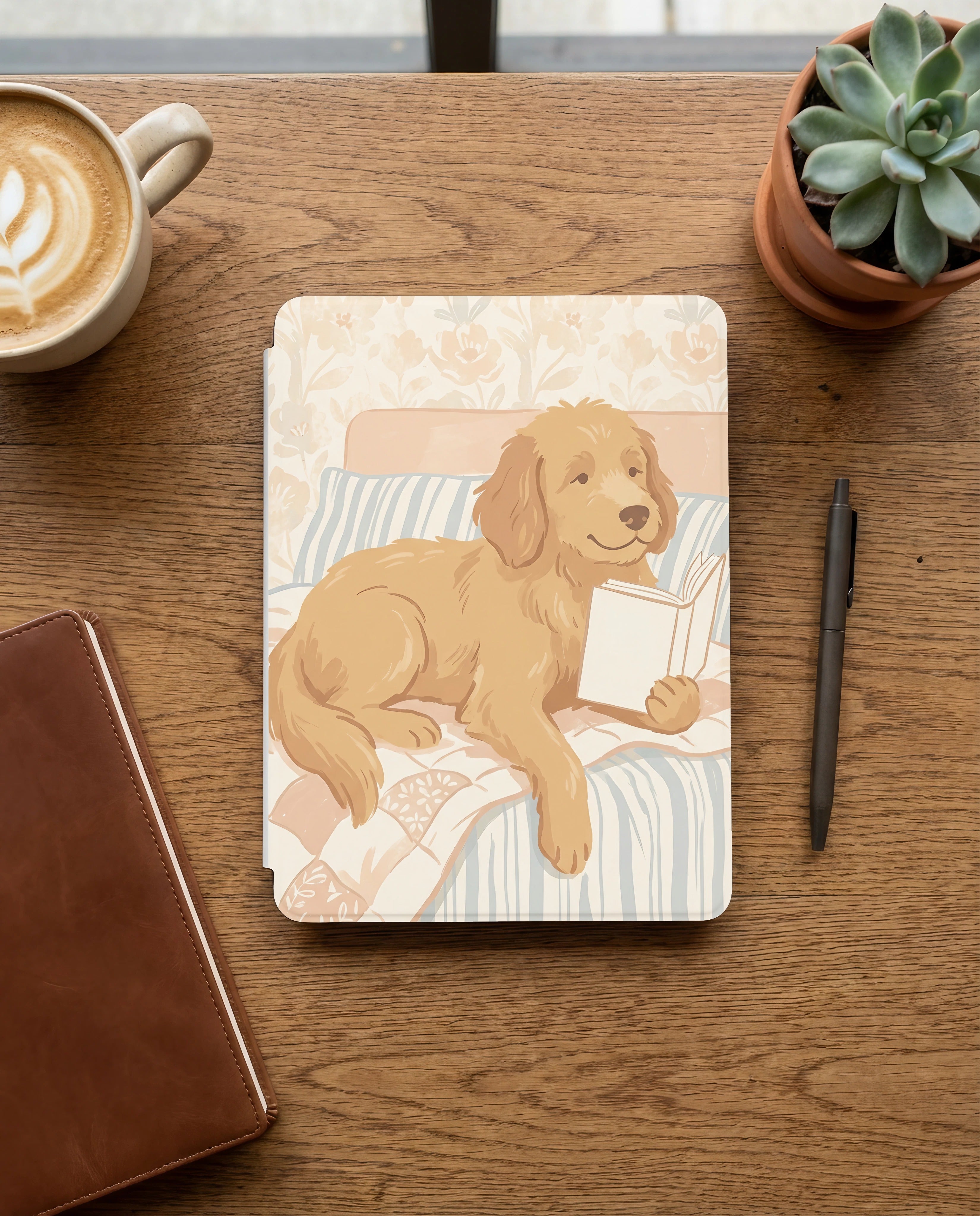 Golden Retriever Reading Kindle Paperwhite Case — Cozy Gift for Dog Lovers