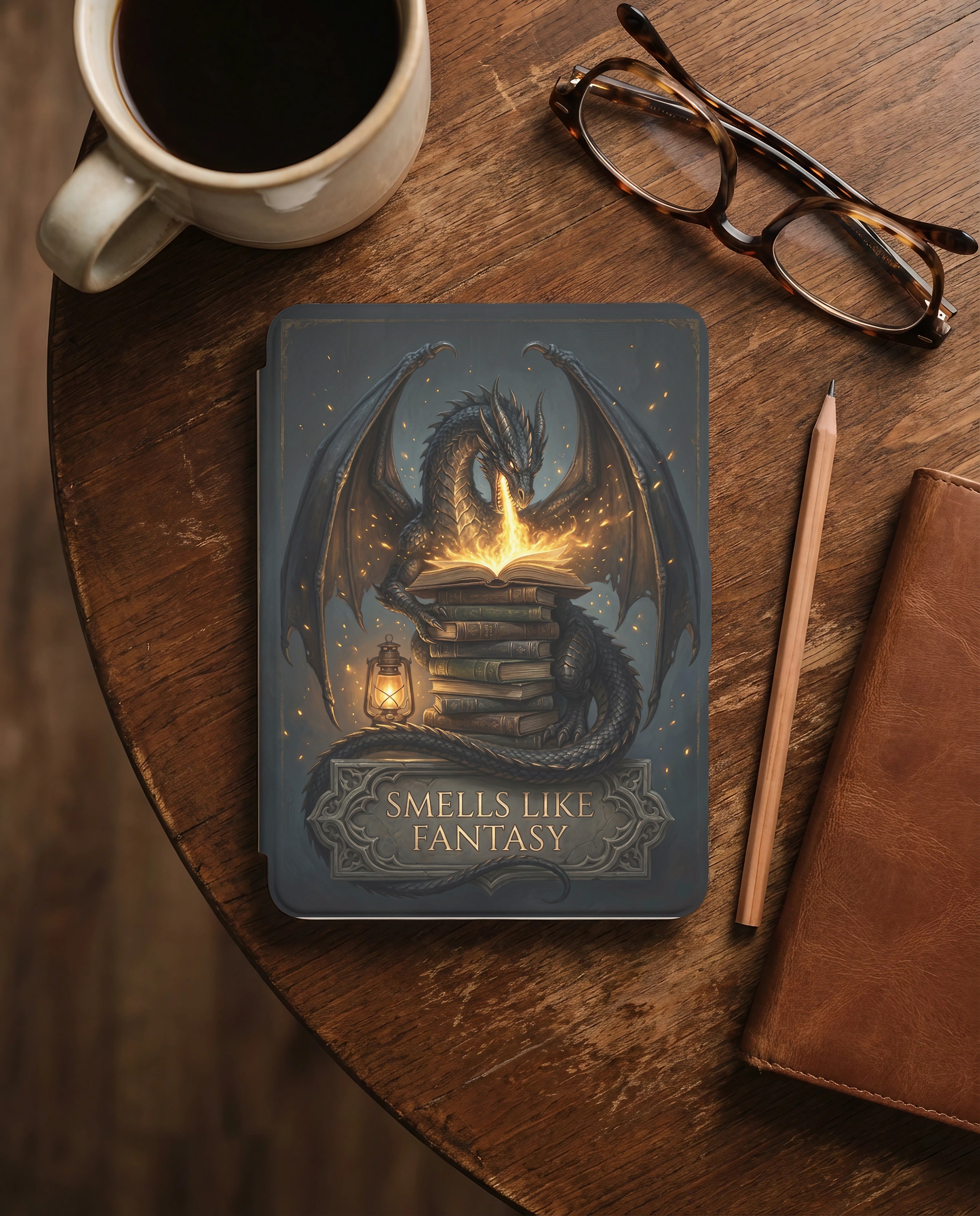 Dragon Guarding Ancient Books Kindle Case — Fantasy Lover Gift