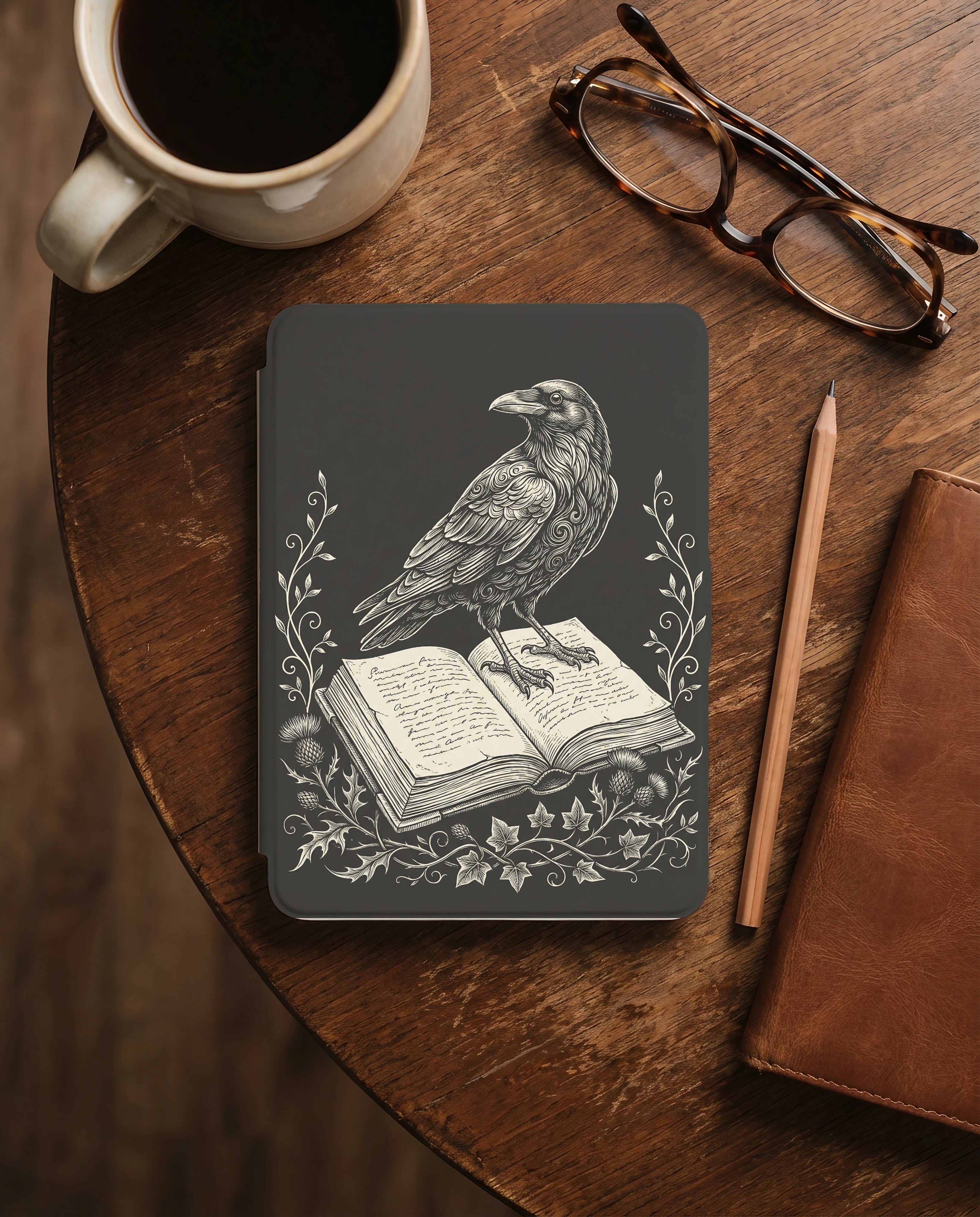 Raven on Book Kindle Case — Gothic Book Lover Gift