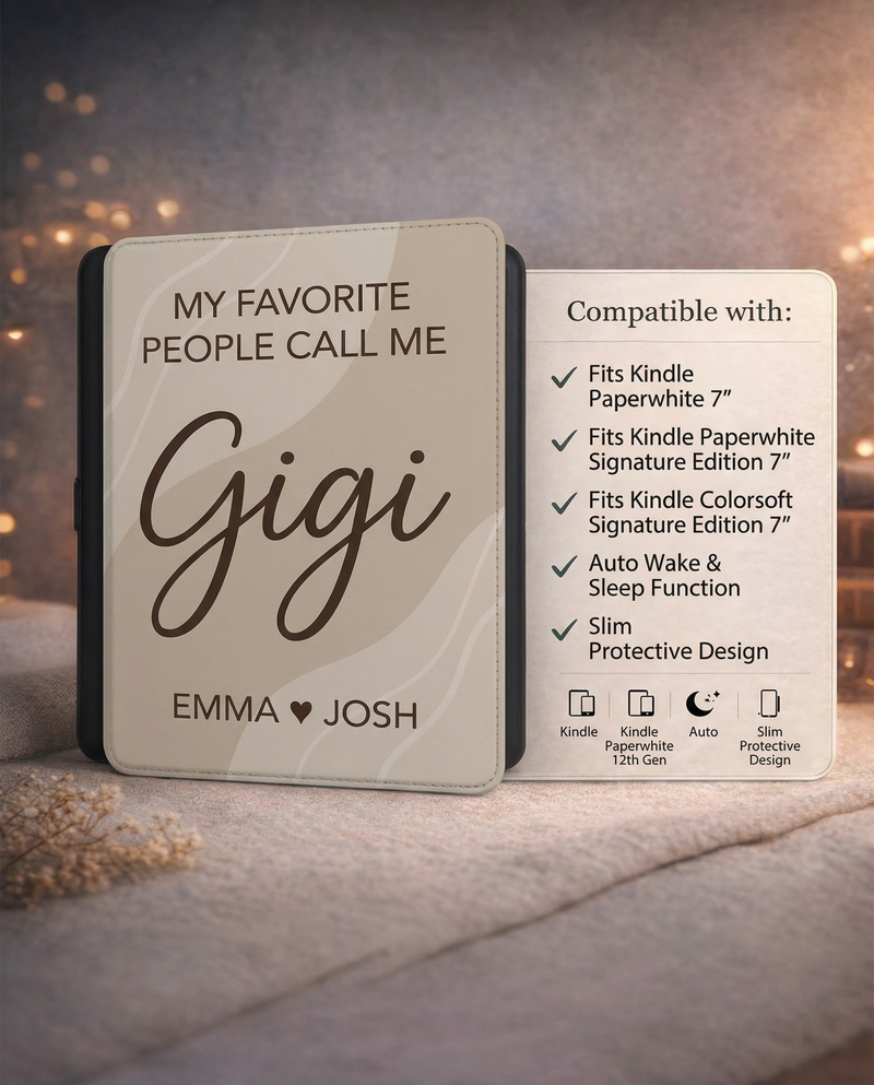 Personalized Gigi Kindle Paperwhite Case — Minimal Design with Grandkids Names