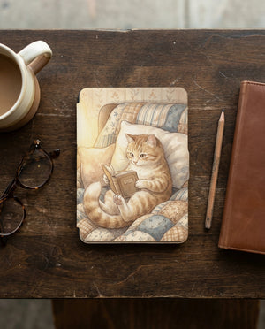 Tabby Cat Reading Kindle Paperwhite Case — Cozy Cat Lover Gift