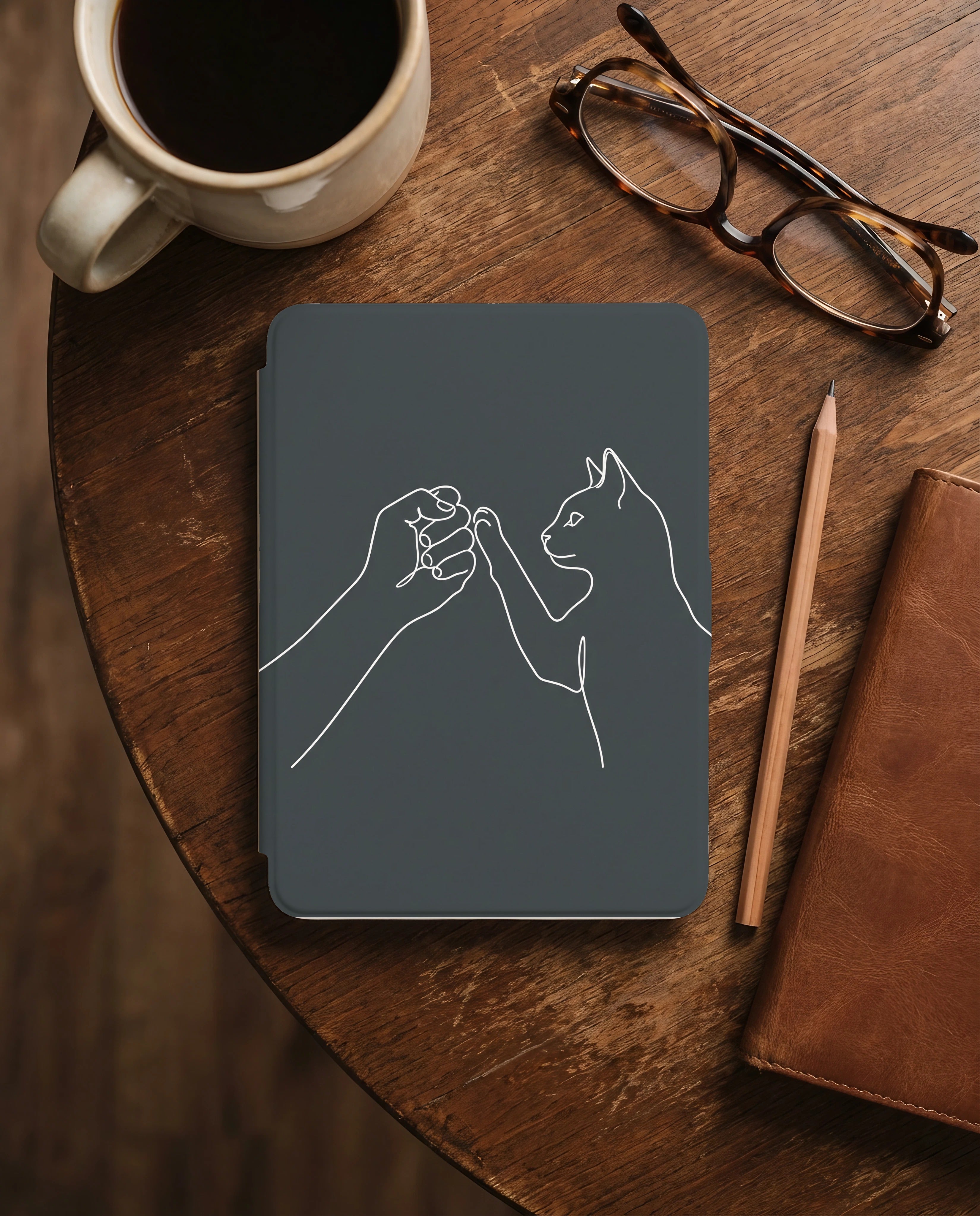 Cat Pinky Promise Kindle Paperwhite Case — Minimalist Devoted Cat Parent Gift