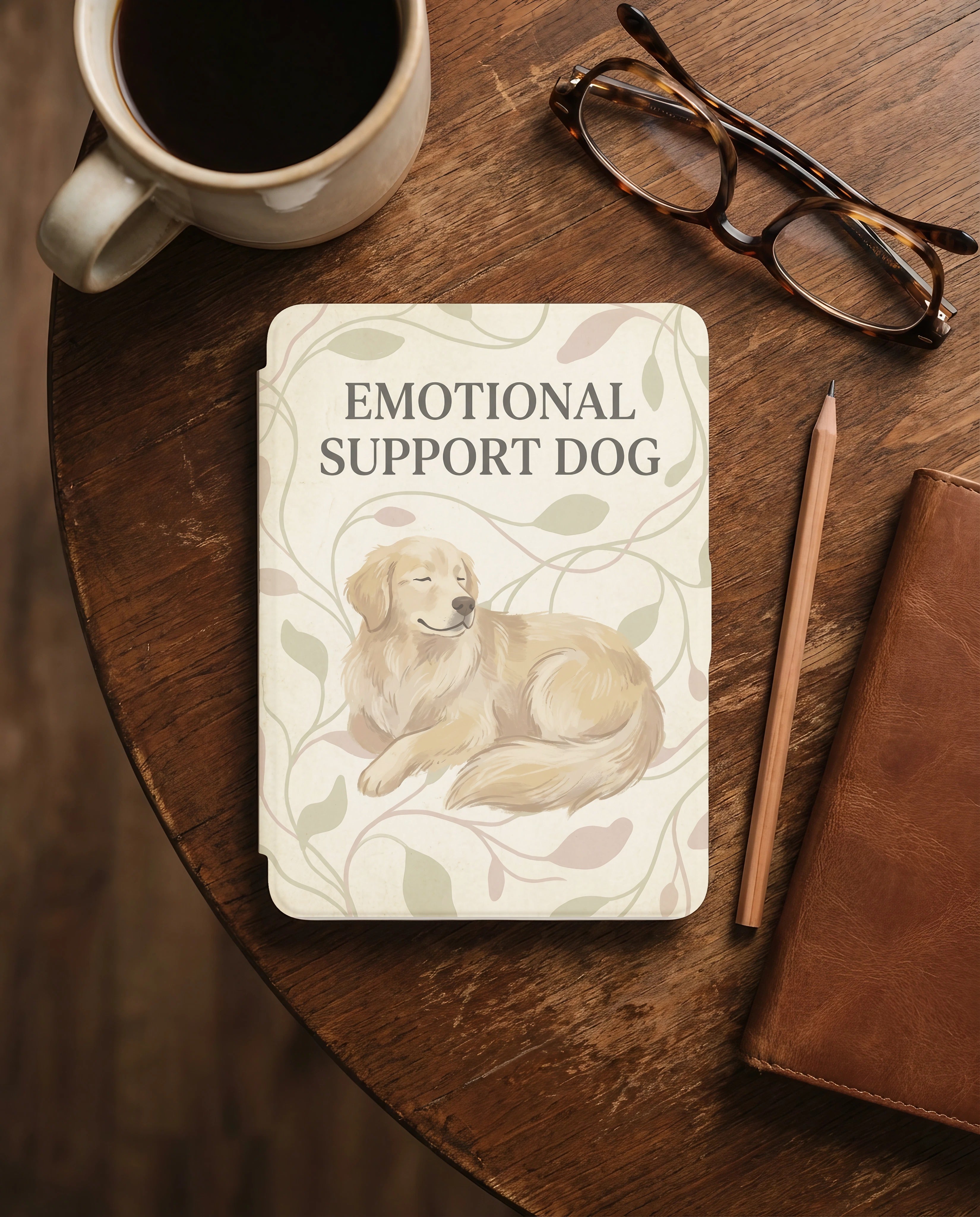 Emotional Support Dog Custom Kindle Case — Vine Art Personalized Pet Portrait