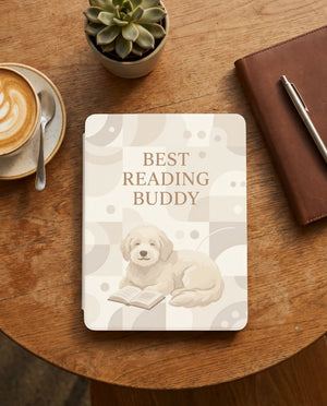 Best Reading Buddy Custom Kindle Case — Goldendoodle Pet Portrait