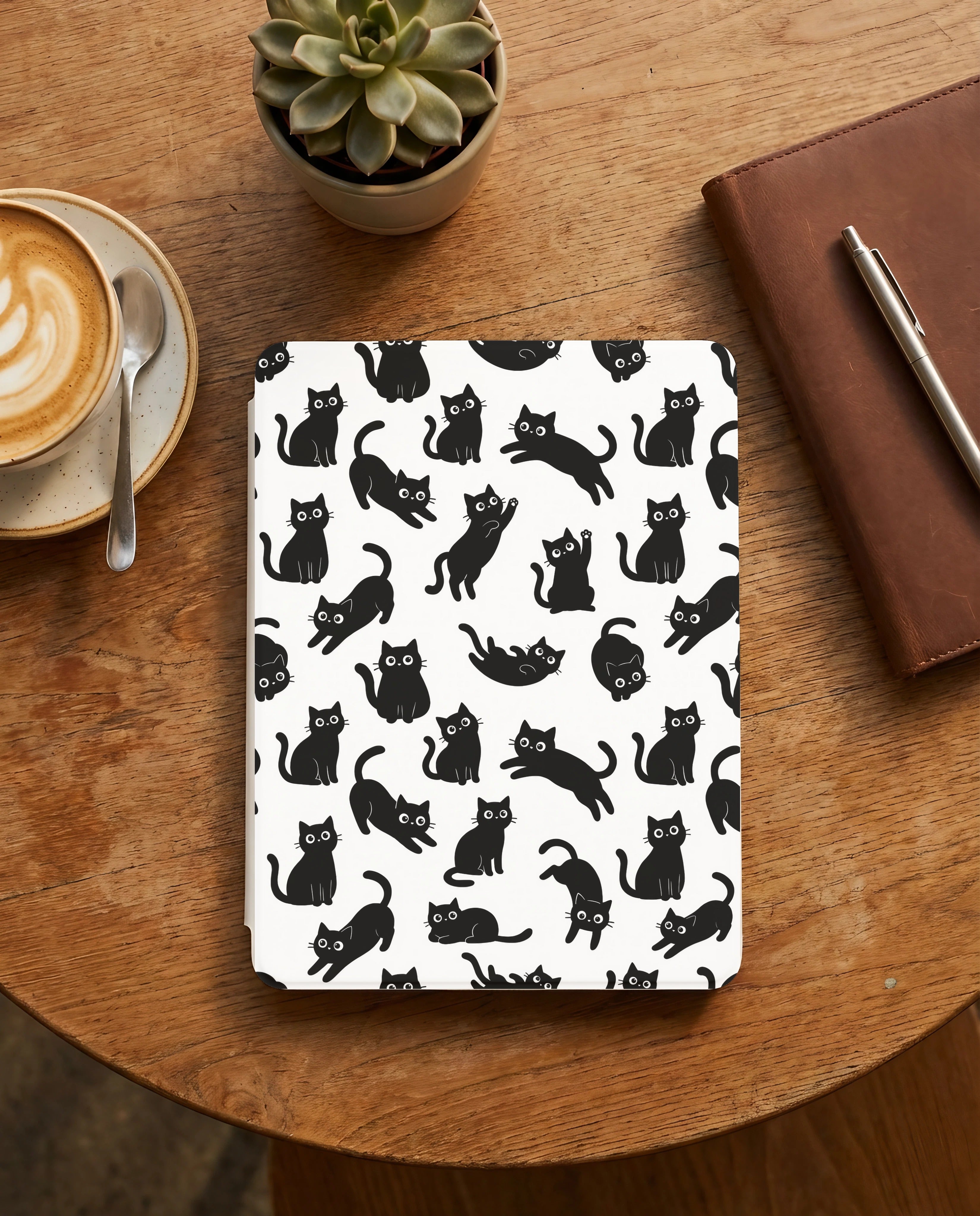 Black Cat Pattern Kindle Paperwhite Case — Playful Cat Lover Gift