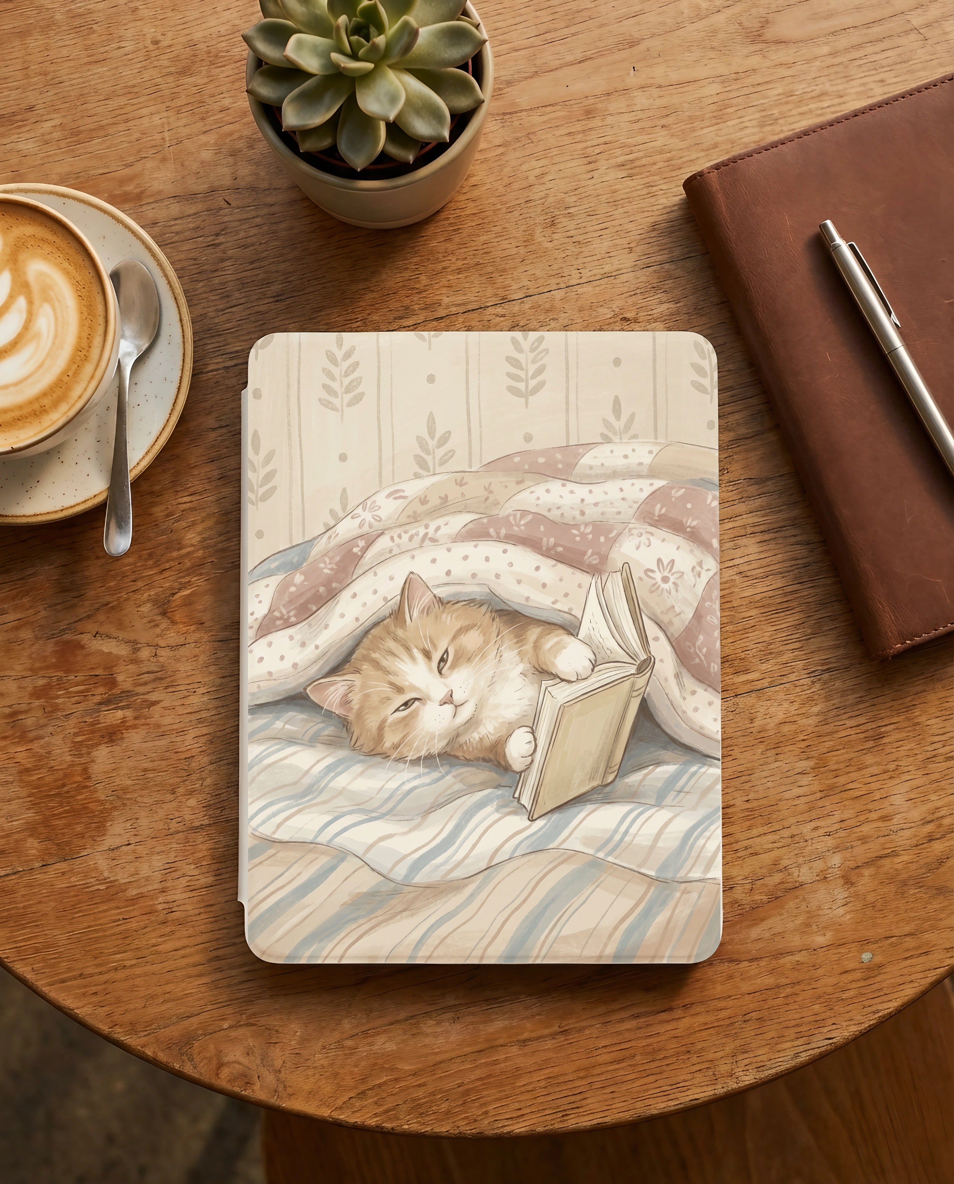 Cute Orange Kitten Reading Kindle Case — Adorable Gift for Cat Lovers
