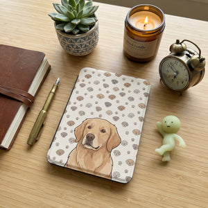 Custom Dog Portrait Kindle Cover — Cartoon Golden with Playful Pattern - 12th Gen Kindle Case