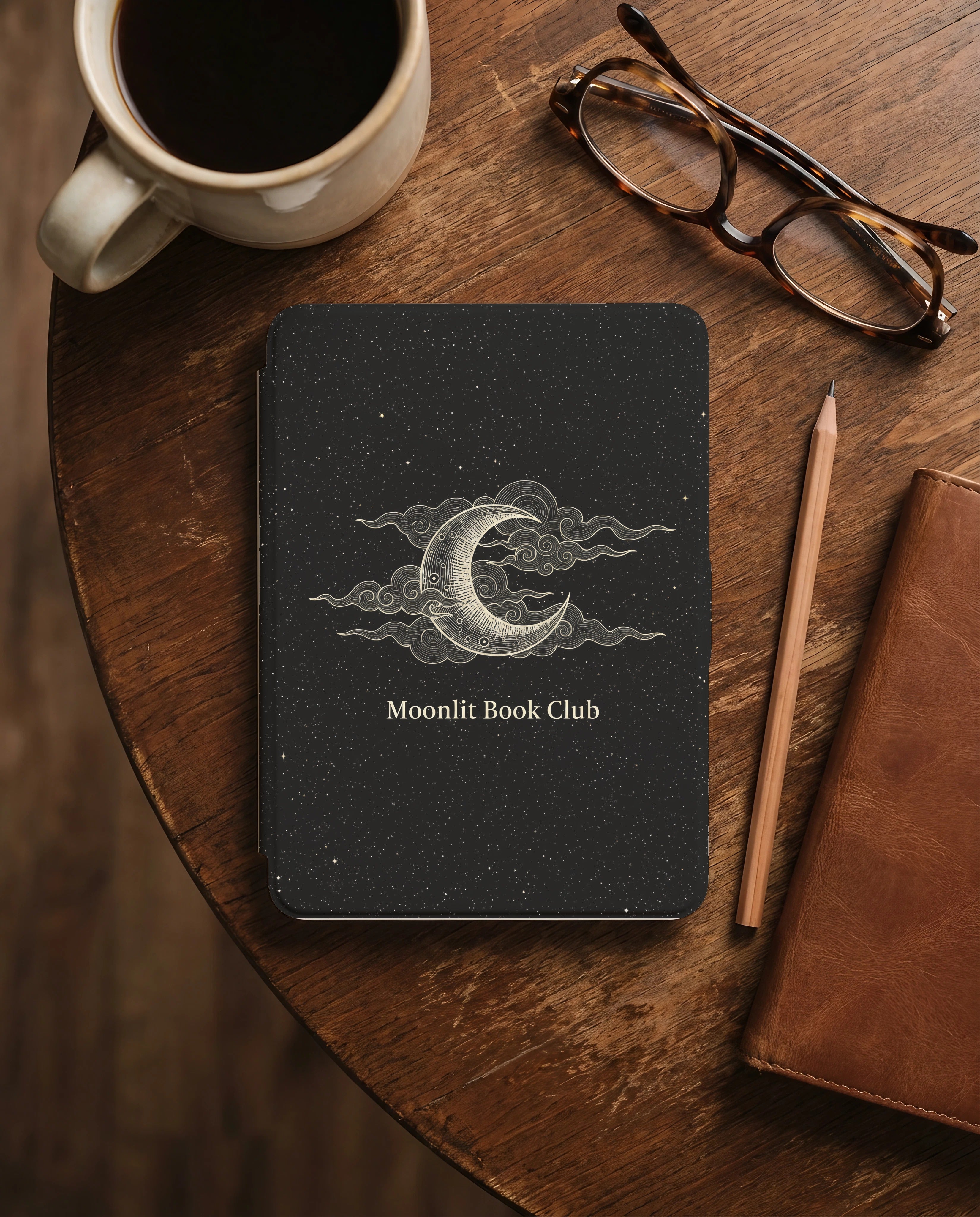 Moonlit Book Club Kindle Paperwhite Case — Minimalist Moon Emblem