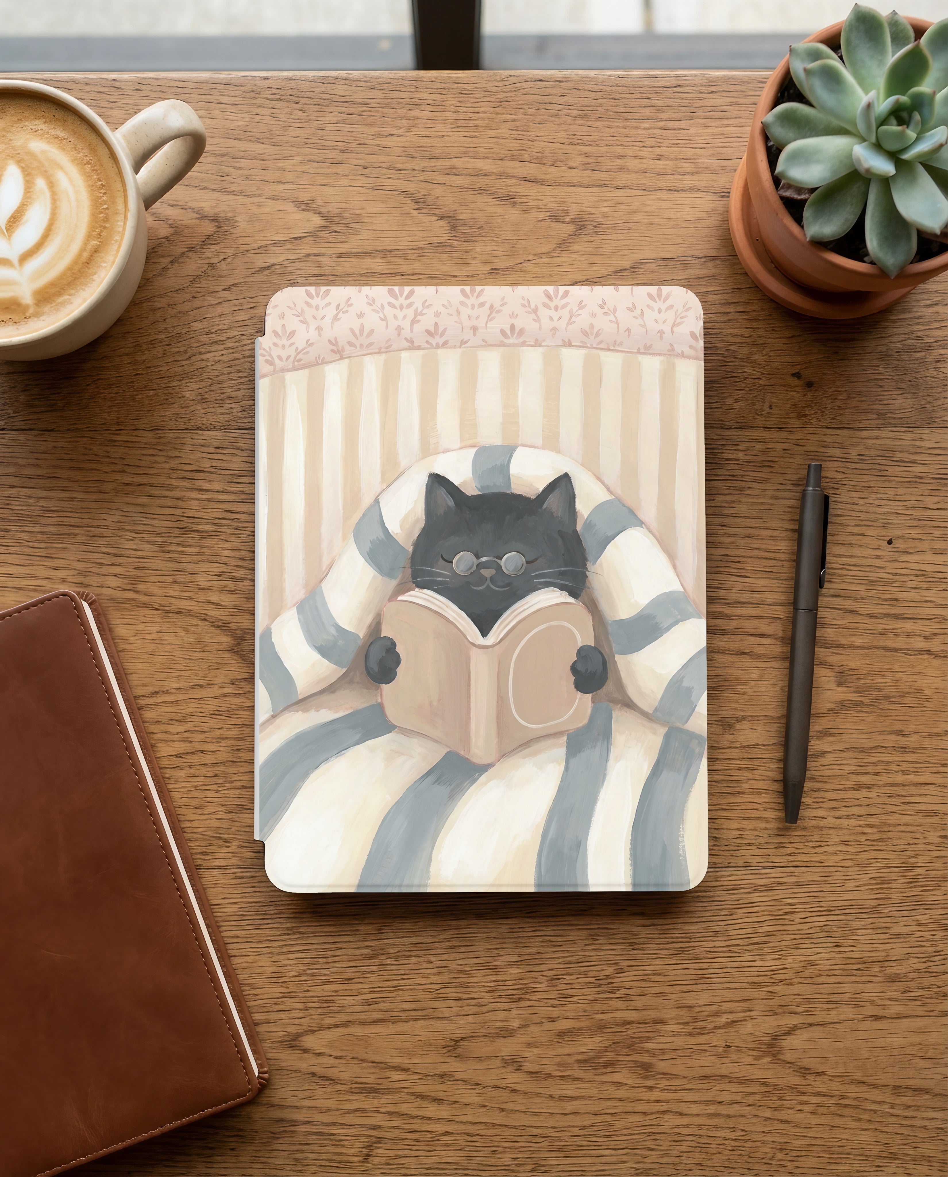 Black Cat in Bed Kindle Paperwhite Case — Cozy Cat Lover Gift