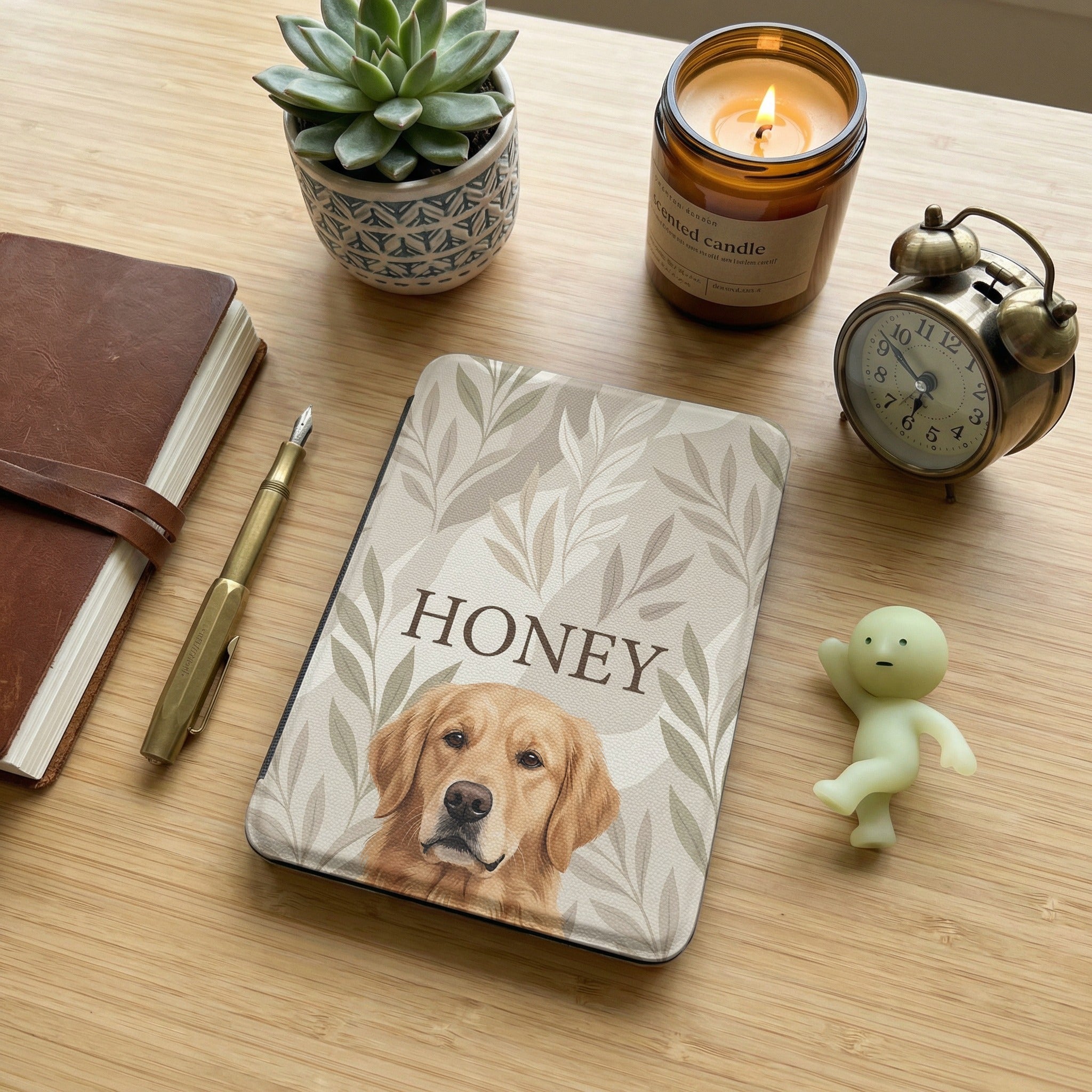 Personalized Pet Photo Kindle Case — Sage Botanical Style