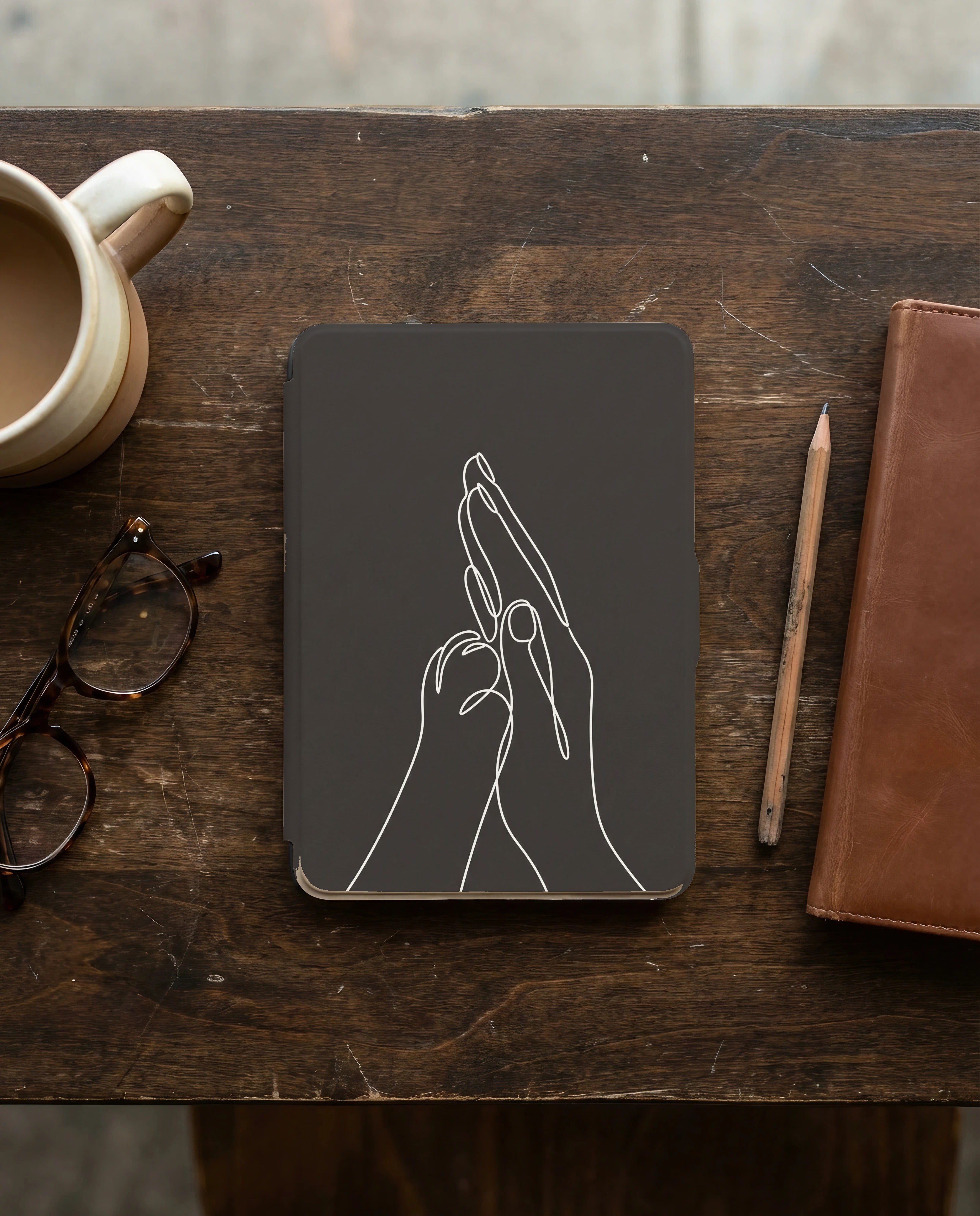 Dog Paw on Hand Kindle Case — Minimalist Line Art Tender Bond Gift