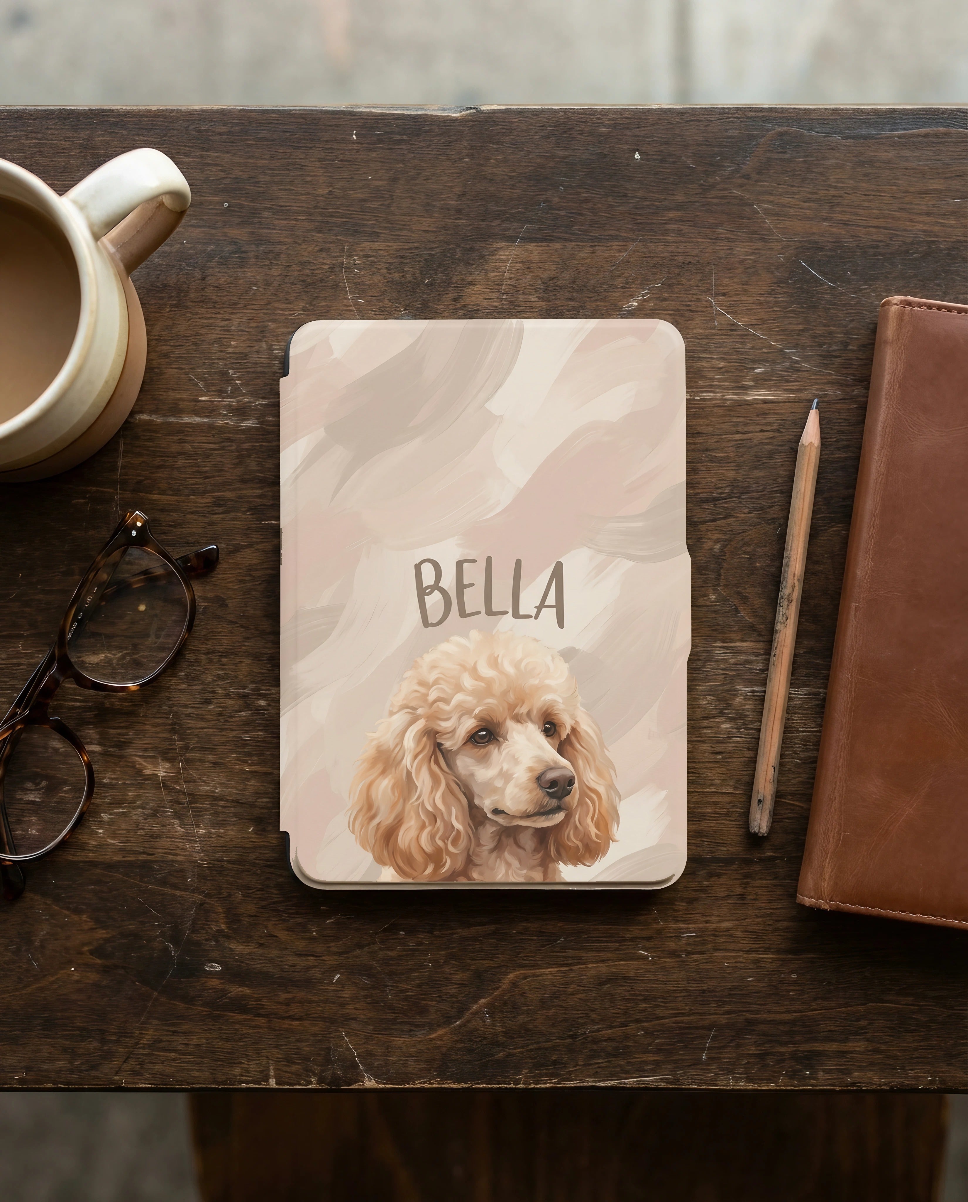 Soft Blush Personalized Pet Portrait Kindle Case