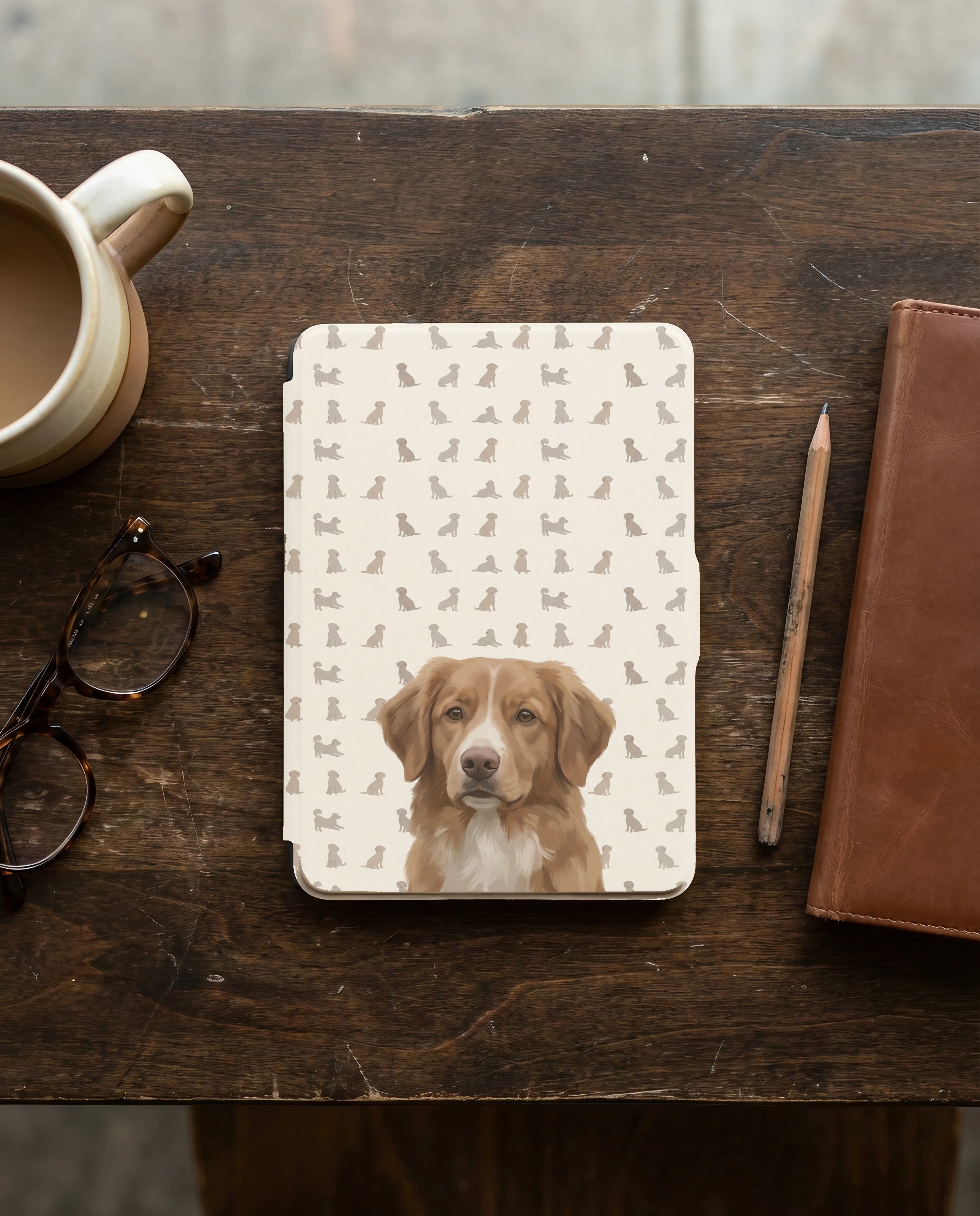 Custom Dog Portrait Kindle Case — Toller with Elegant Silhouette Pattern