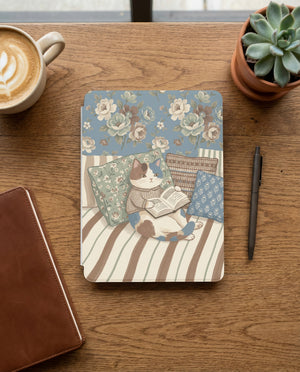 Floral Cat Reading Kindle Case — Cozy Gift for Cat Lovers