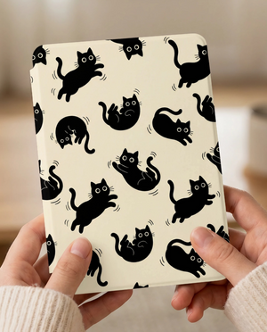 Black Cat Pattern Kindle Colorsoft Case — Minimalist Cream Cat Lover Gift