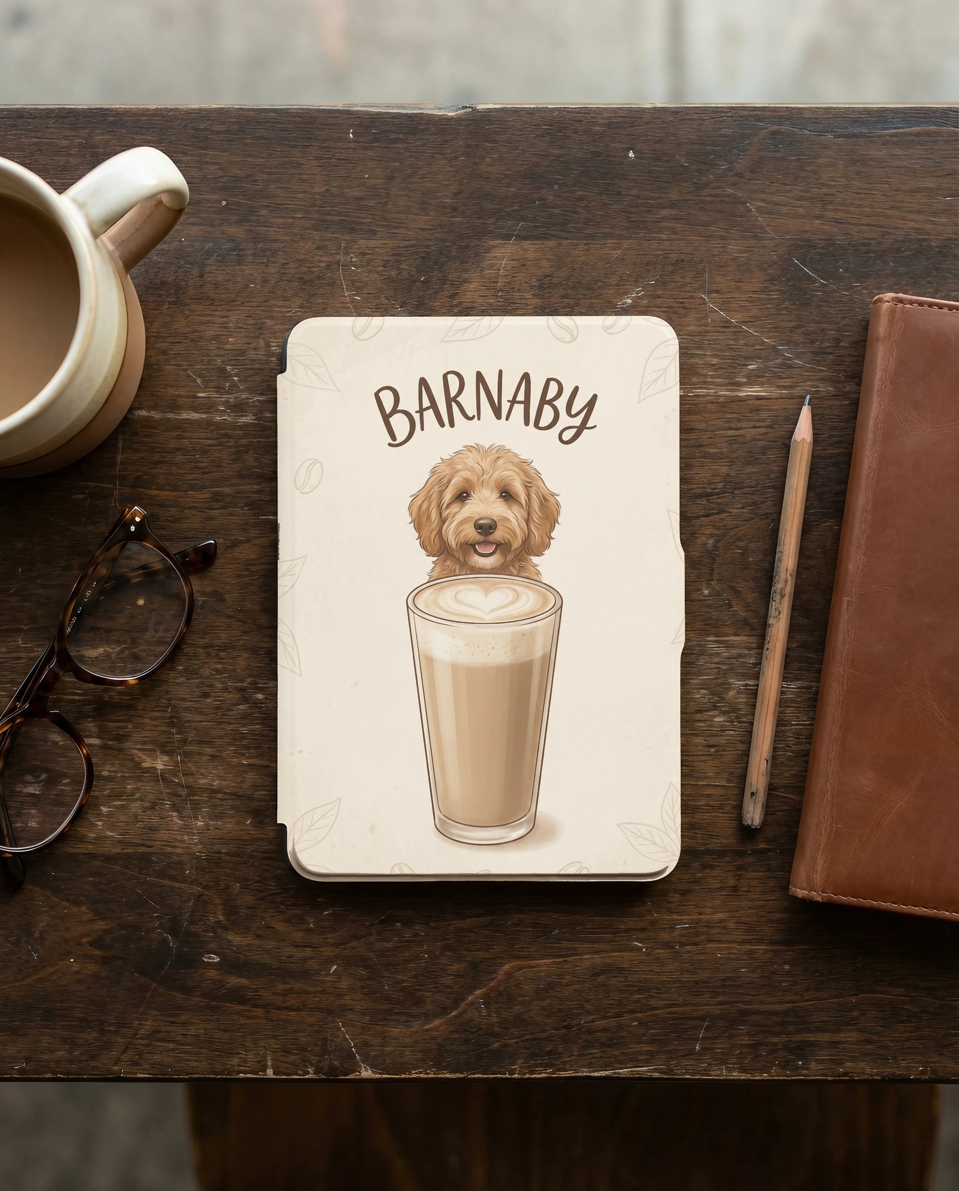 Custom Dog Portrait Kindle Case — Latte Edition