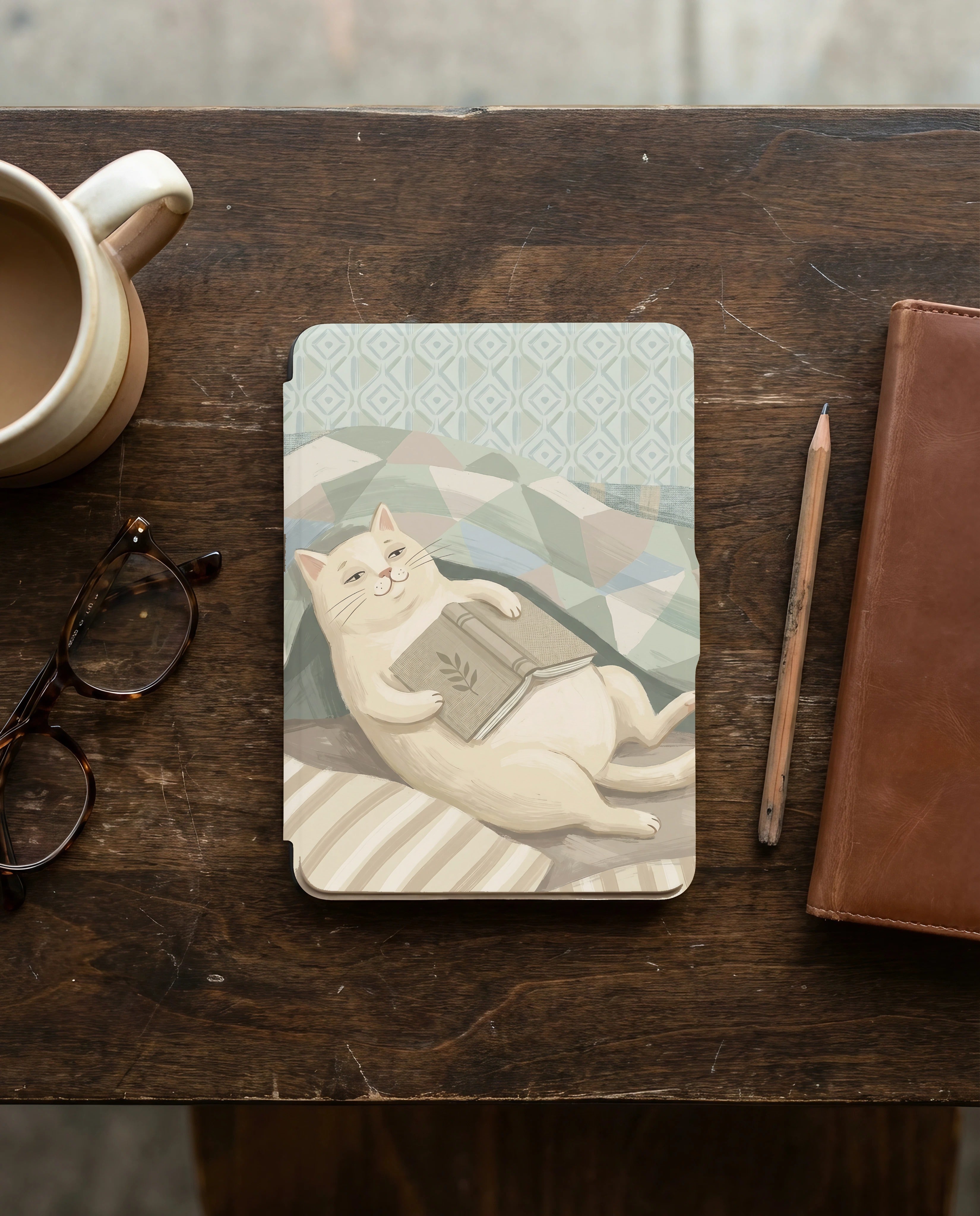 Cat Reading Book Kindle Case — Fits Paperwhite & Colorsoft — Cat Lover Gift