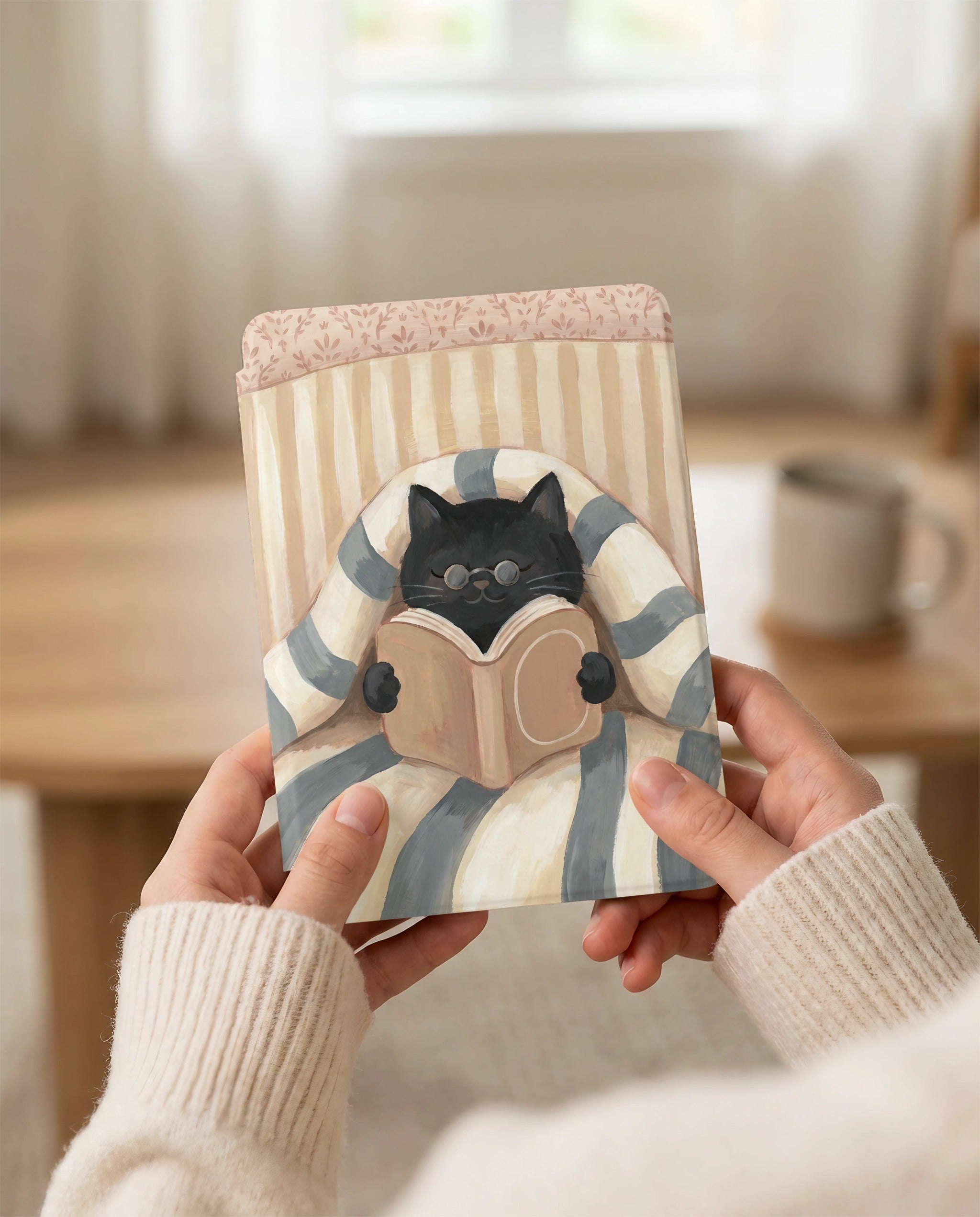 Black Cat in Bed Kindle Paperwhite Case — Cozy Cat Lover Gift